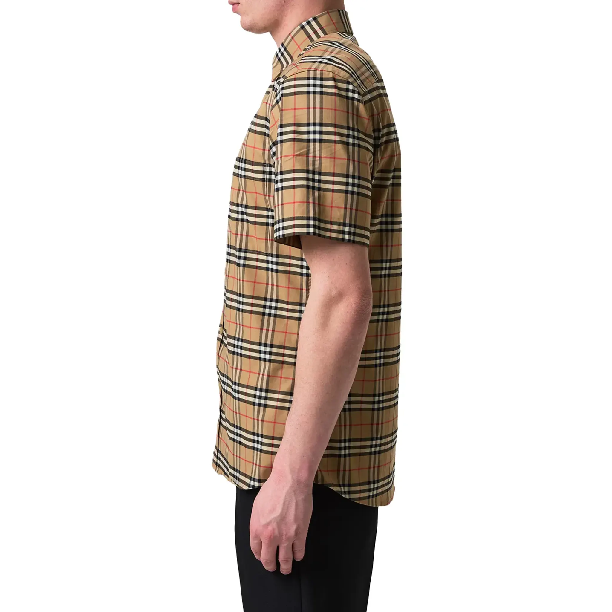 Side View of Burberry Short Sleeve Check Cotton Shirt