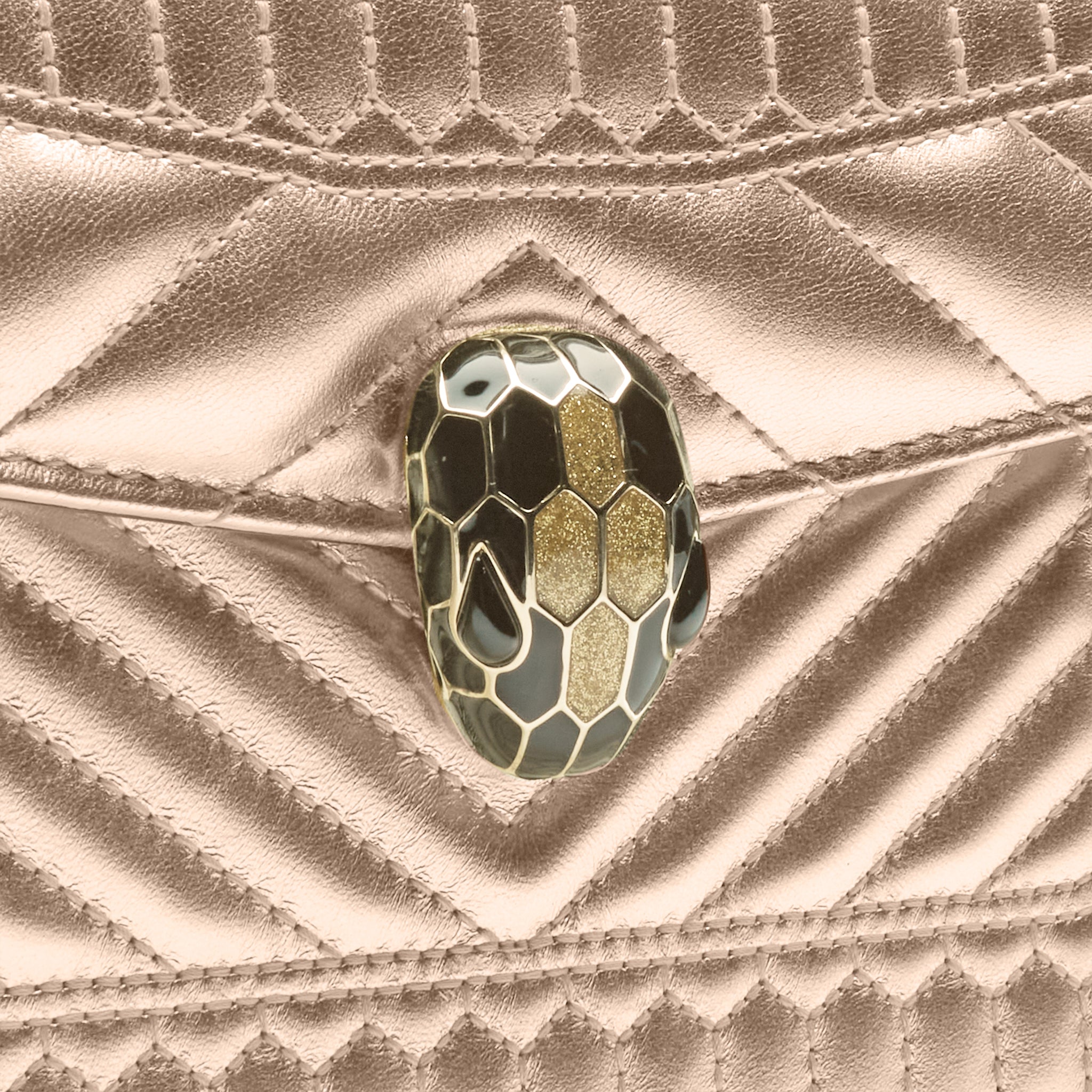 Claspview of bvlgari serpenti nappa leather bag gold sea-002-0521s