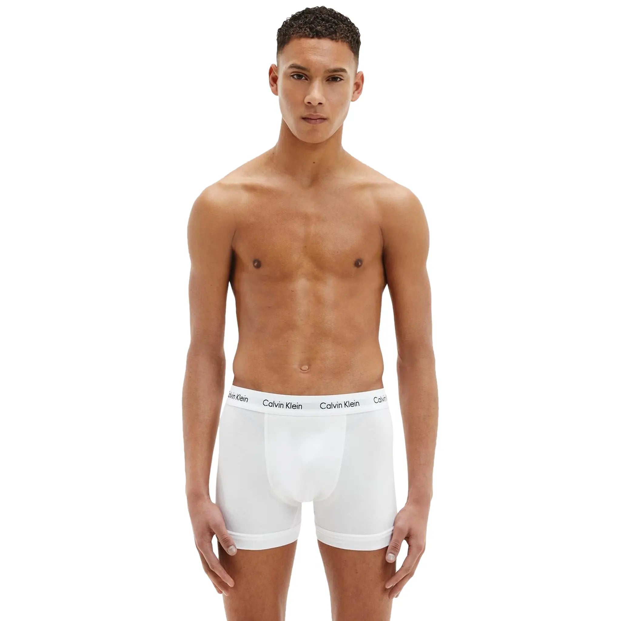 Front view of Calvin Klein Pack Cotton Stretch White Boxer Shorts