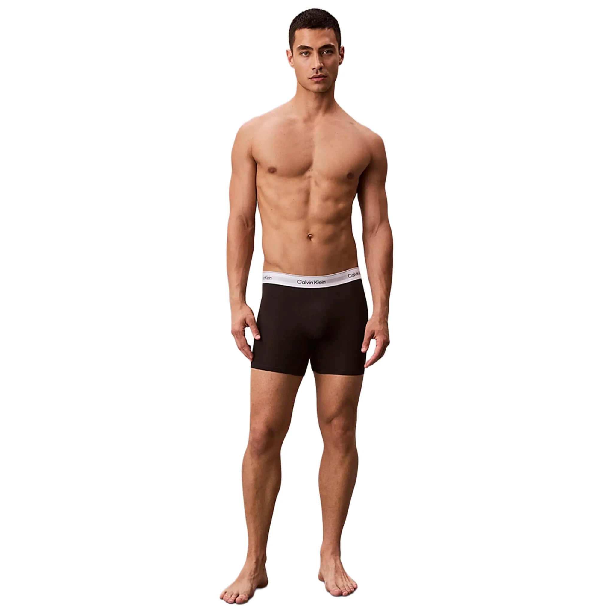 Front View of Calvin Klein White Black Grey Boxer Briefs Three Pack