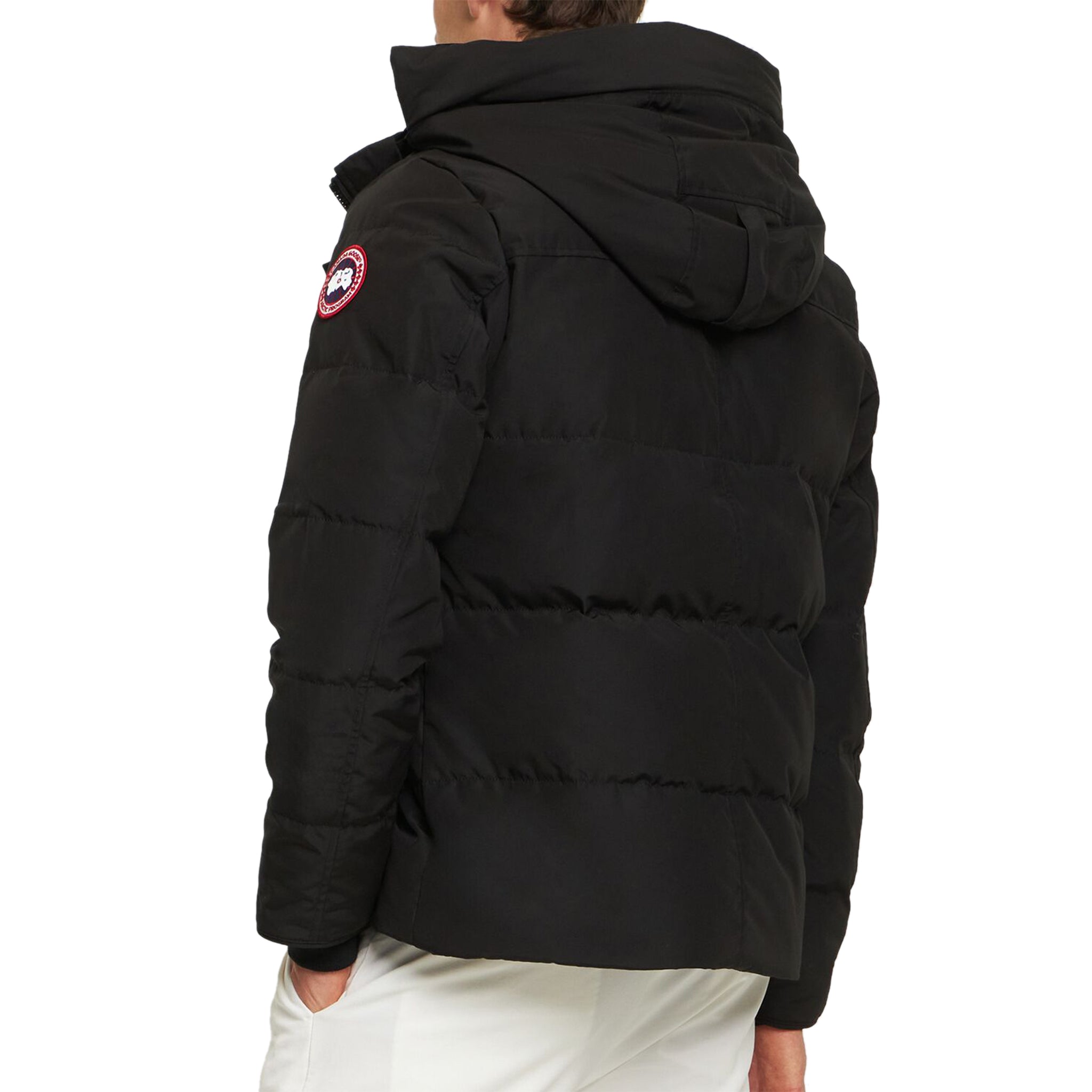 Model back view of Canada Goose Wyndham Black Parka Jacket