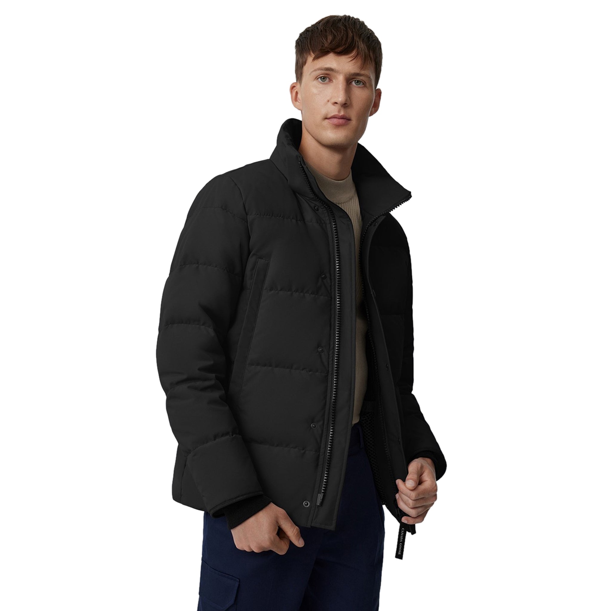 Model front view of Canada Goose Wyndham Black Parka Jacket