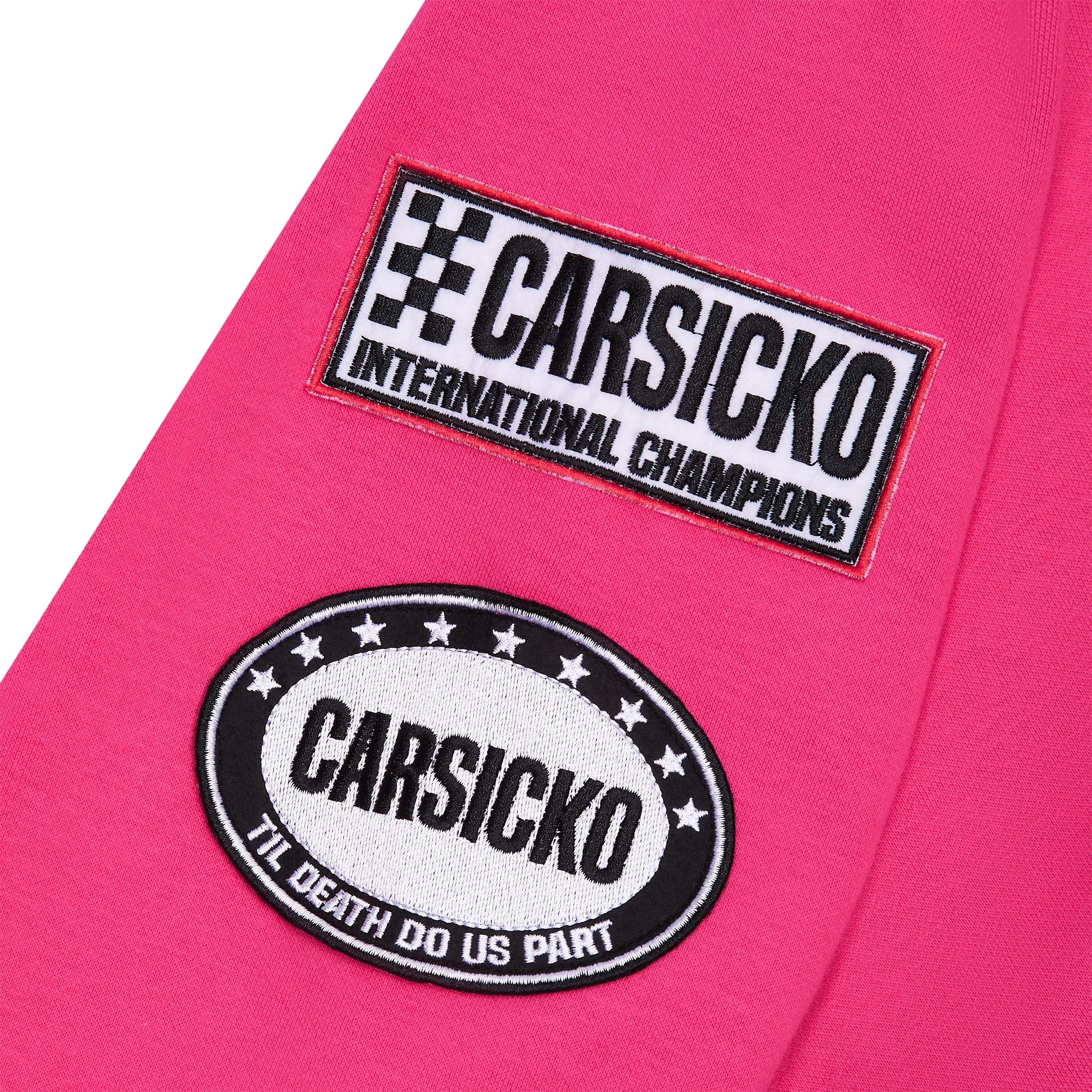 Sleeve view of Carsicko Racing Club Pink Hoodie