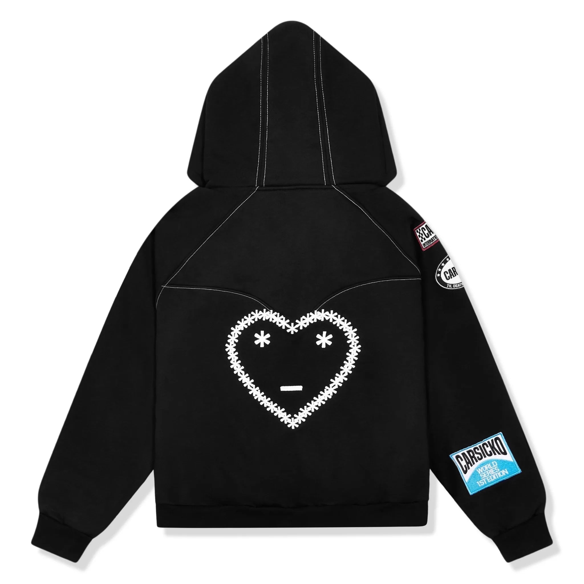 Back view of Carsicko Racing Club Zip-Up Black Hoodie