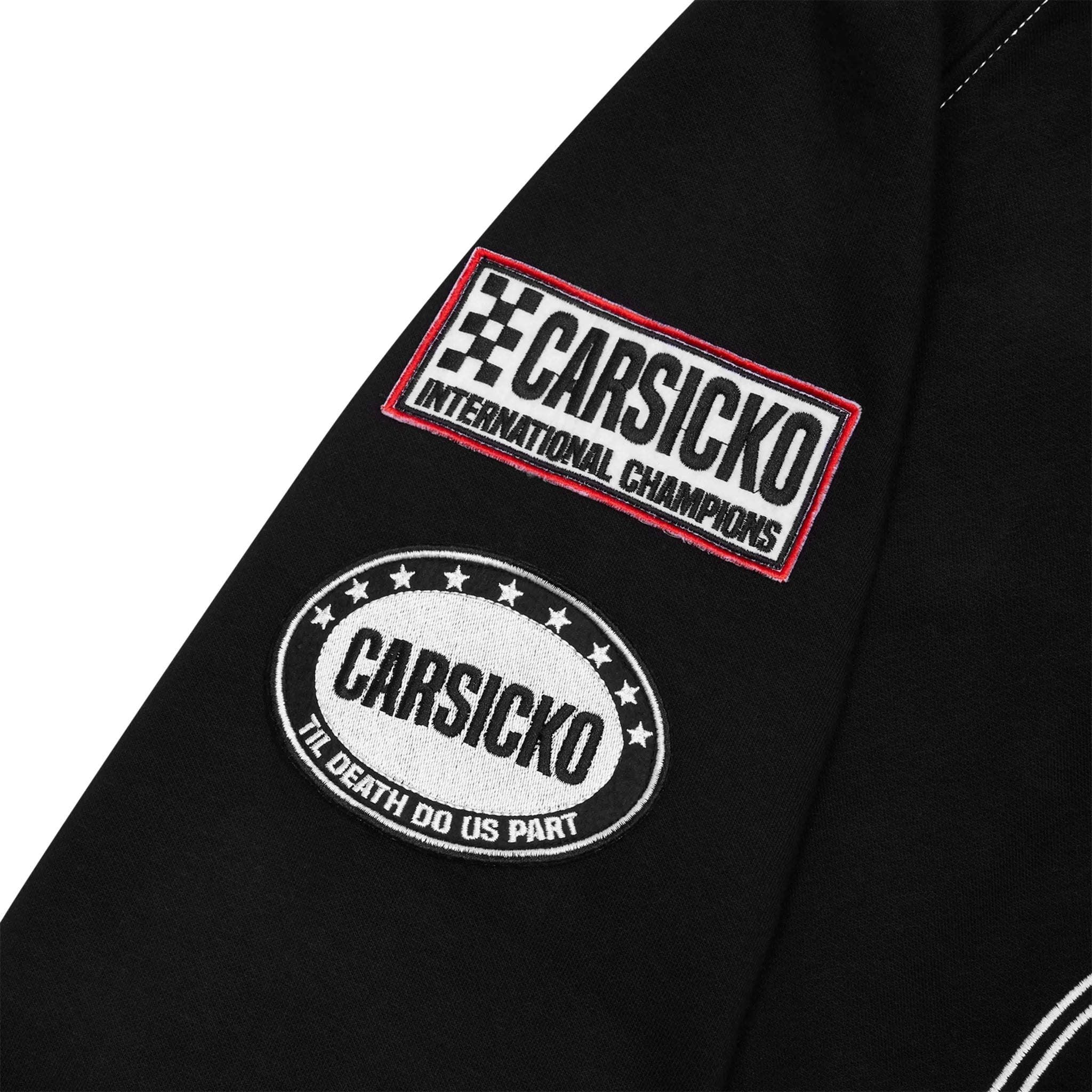 Badge view of Carsicko Racing Club Zip-Up Black Hoodie