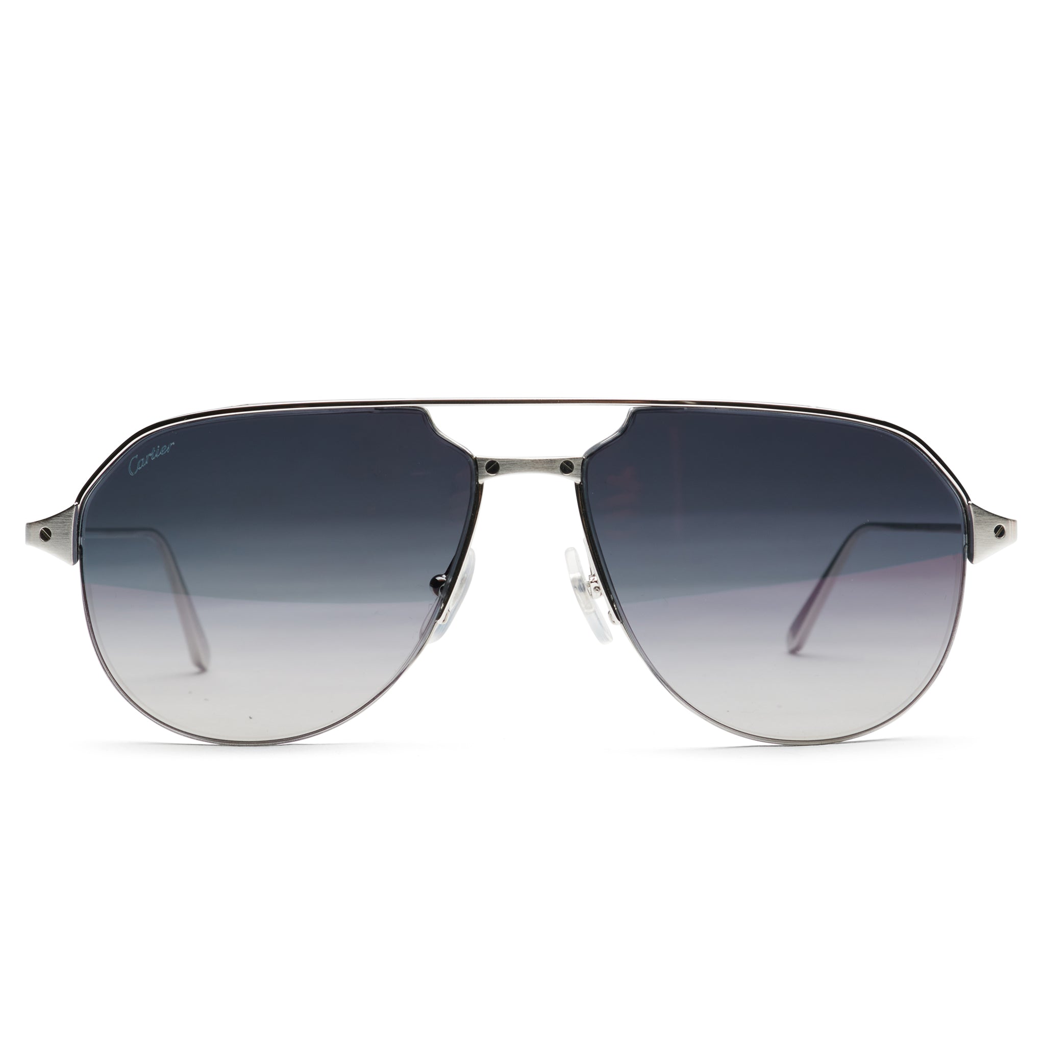 Front view of Cartier Eyewear CT0229S-004 Santos De Cartier Silver Sunglasses