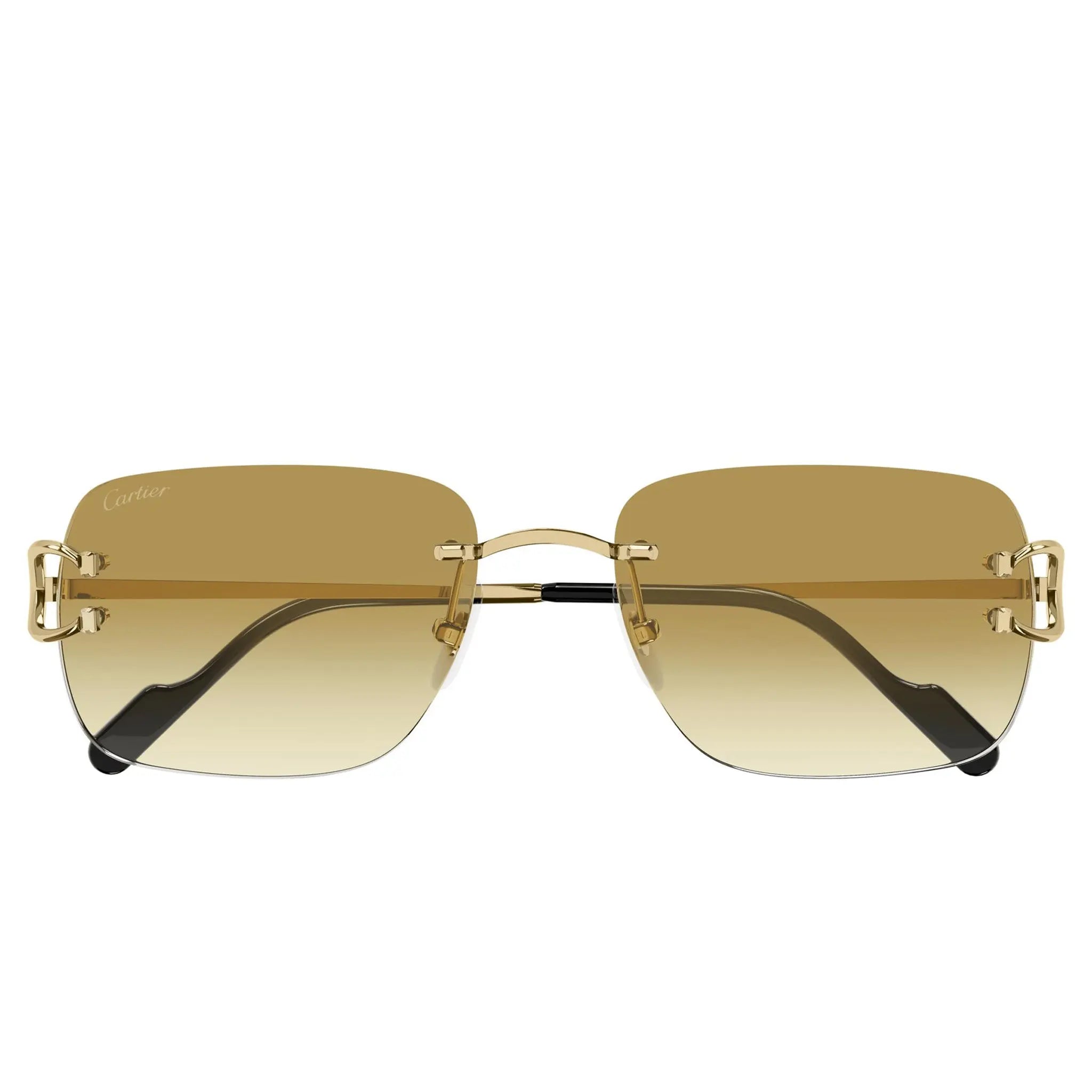 Front View of Cartier Eyewear CT0330S-003 Gold Rimless Sunglasses