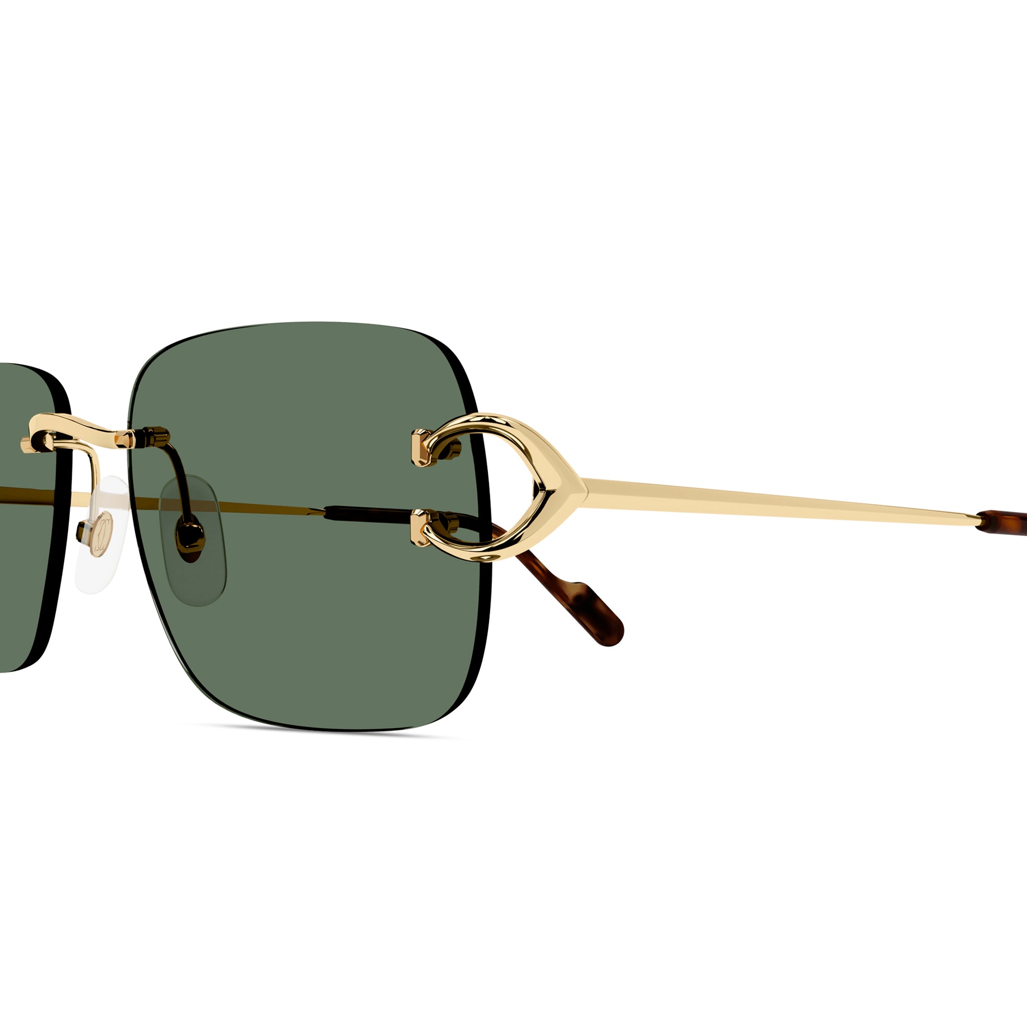 Detail view of Cartier Eyewear CT0330S-005 C Decor Gold Green Rimless Sunglasses CT0330S-005