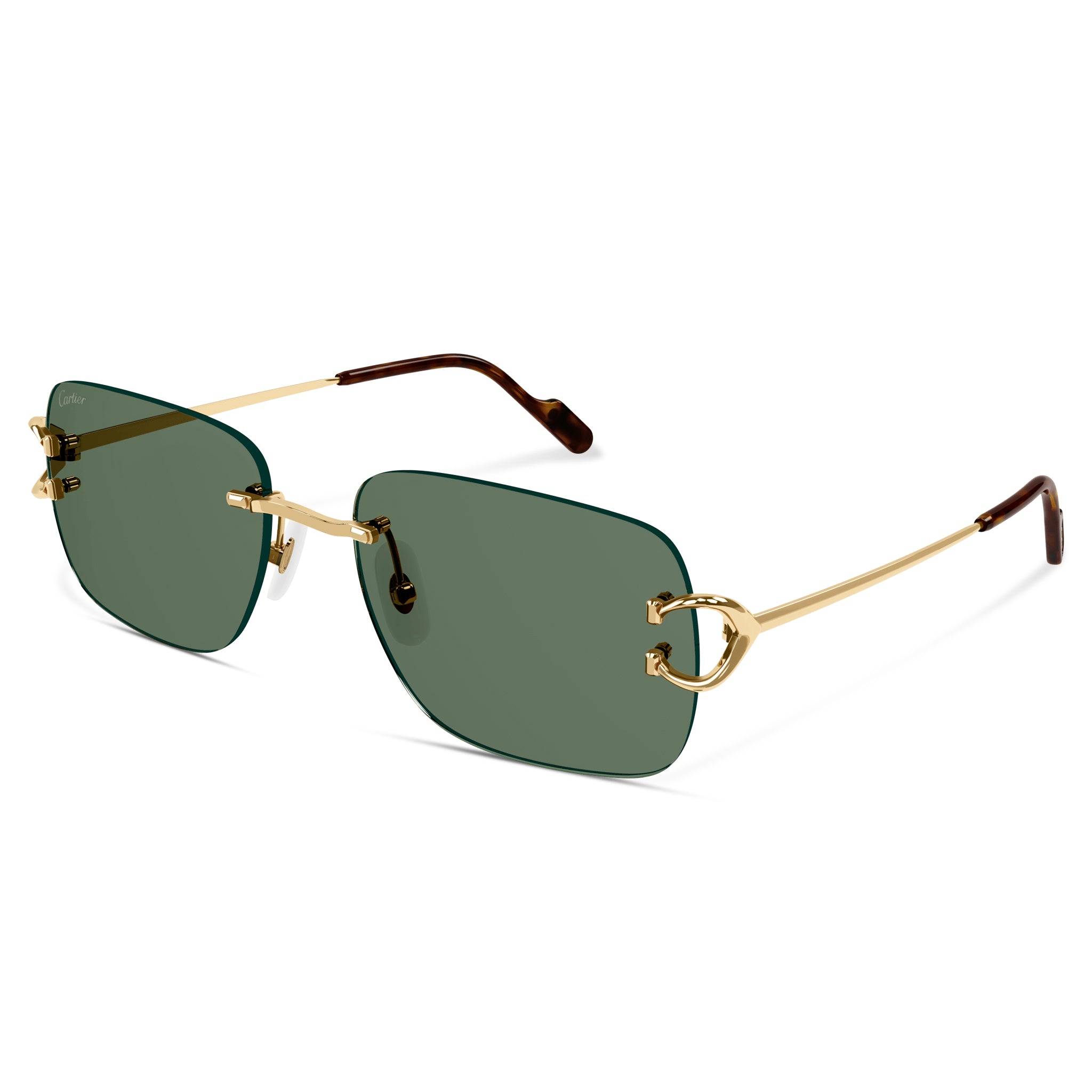 Side view of Cartier Eyewear CT0330S-005 C Decor Gold Green Rimless Sunglasses CT0330S-005