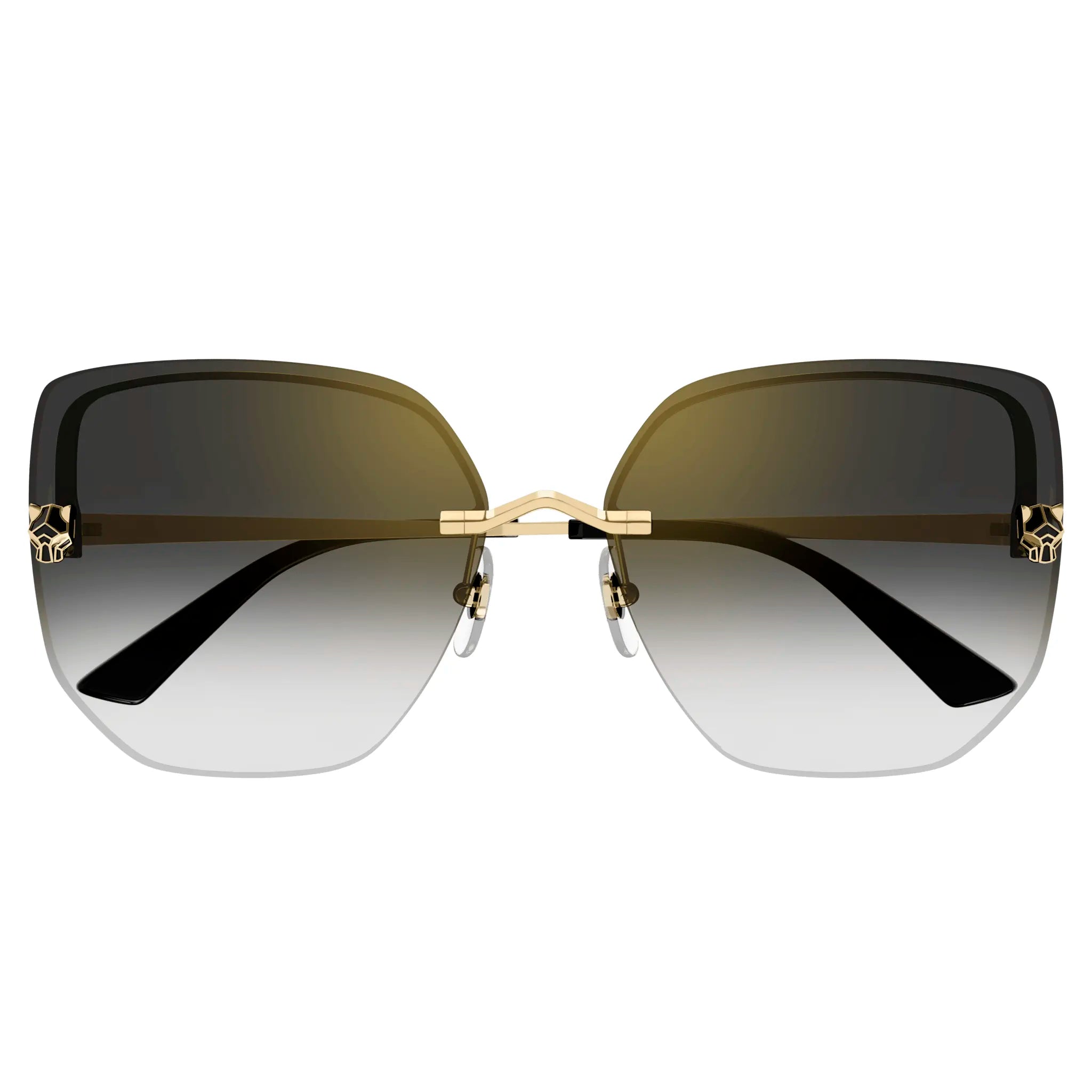 Front view of Cartier Eyewear CT0432S-001 Panthere De Cartier Gold Grey Rimless Sunglasses