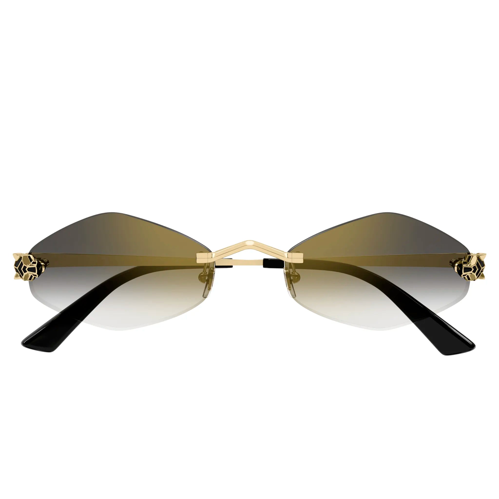 Front view of Cartier Eyewear CT0433S-001 Panthere De Cartier Gold Grey Rimless Sunglasses