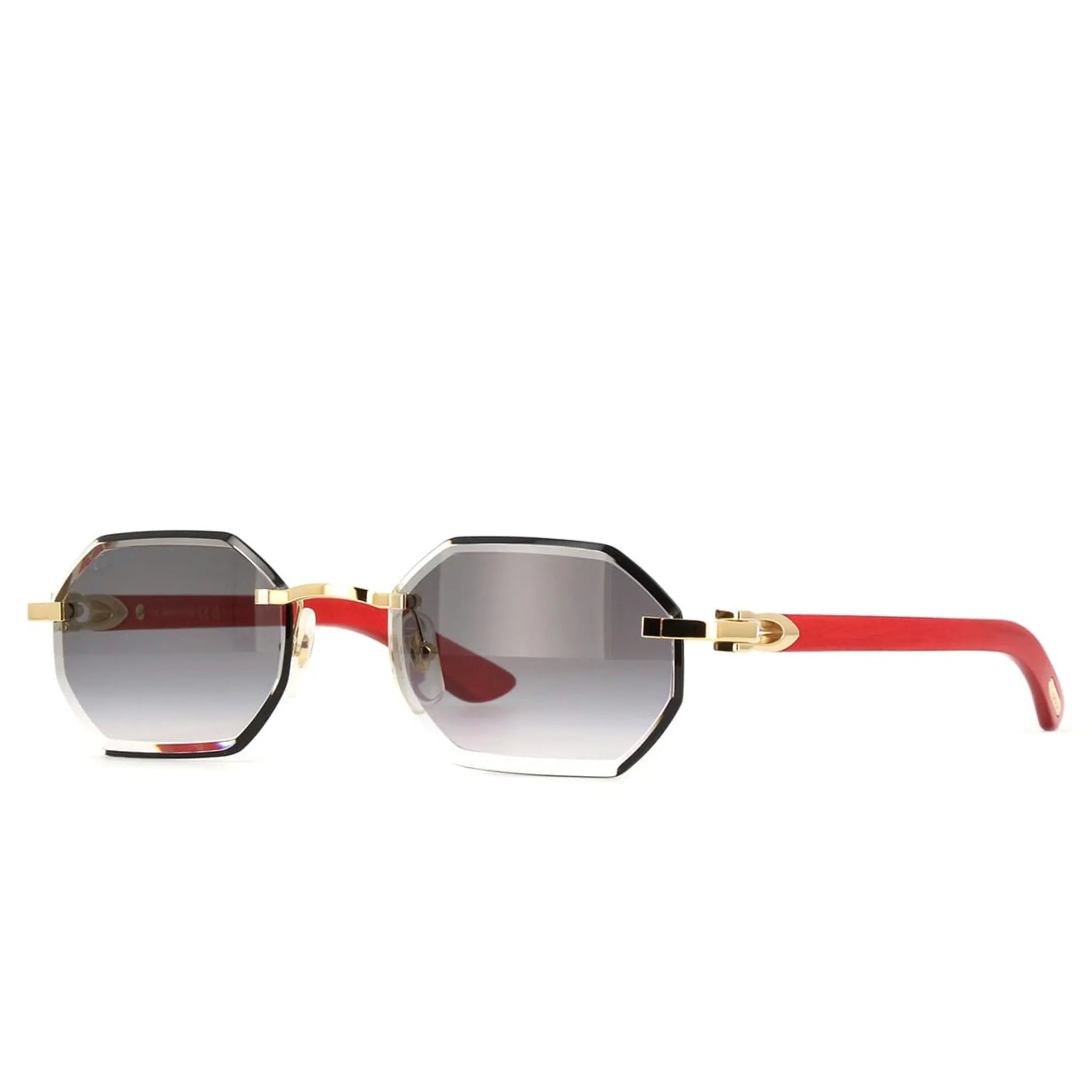 Front Side View of View of Cartier Eyewear CT0439S-003 Gold Grey Rimless Sunglasses