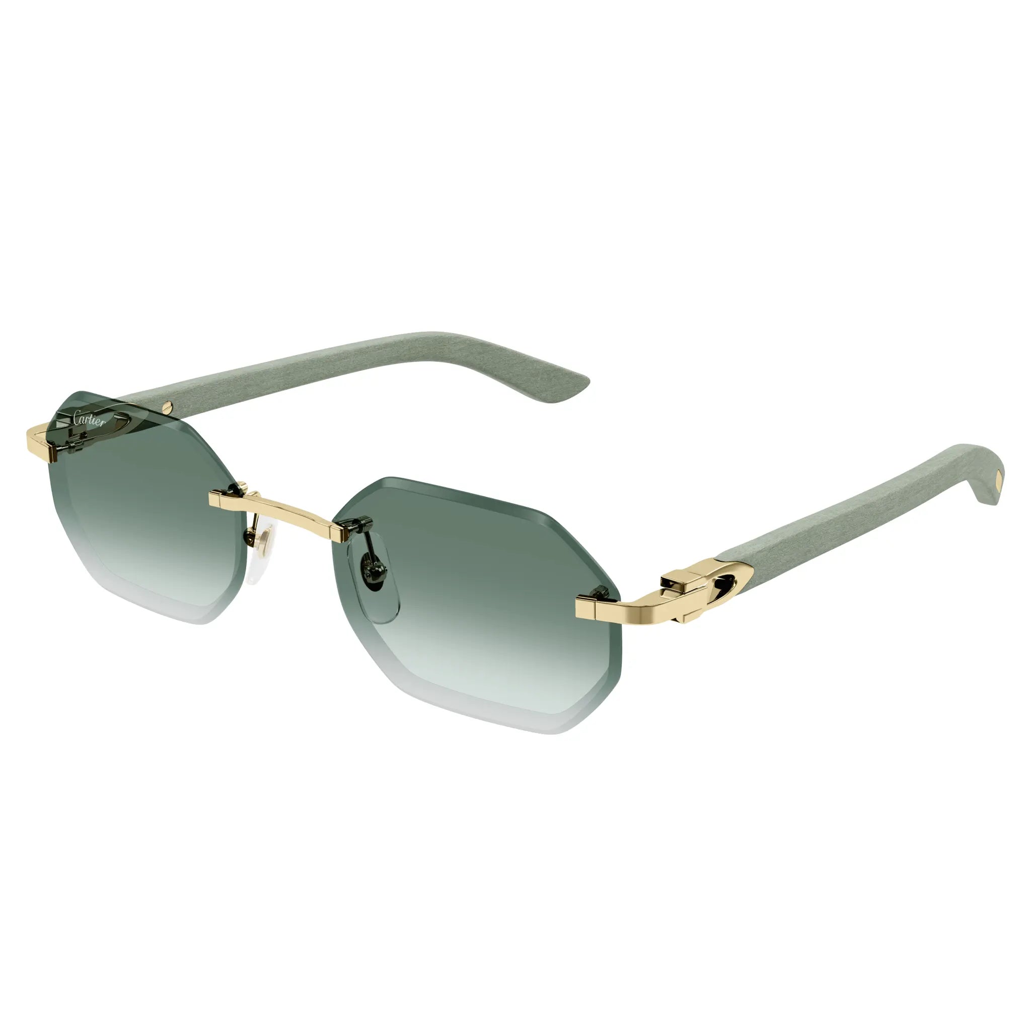 Front side View of Cartier Eyewear CT0439S-004 Gold Green Rimless Sunglasses