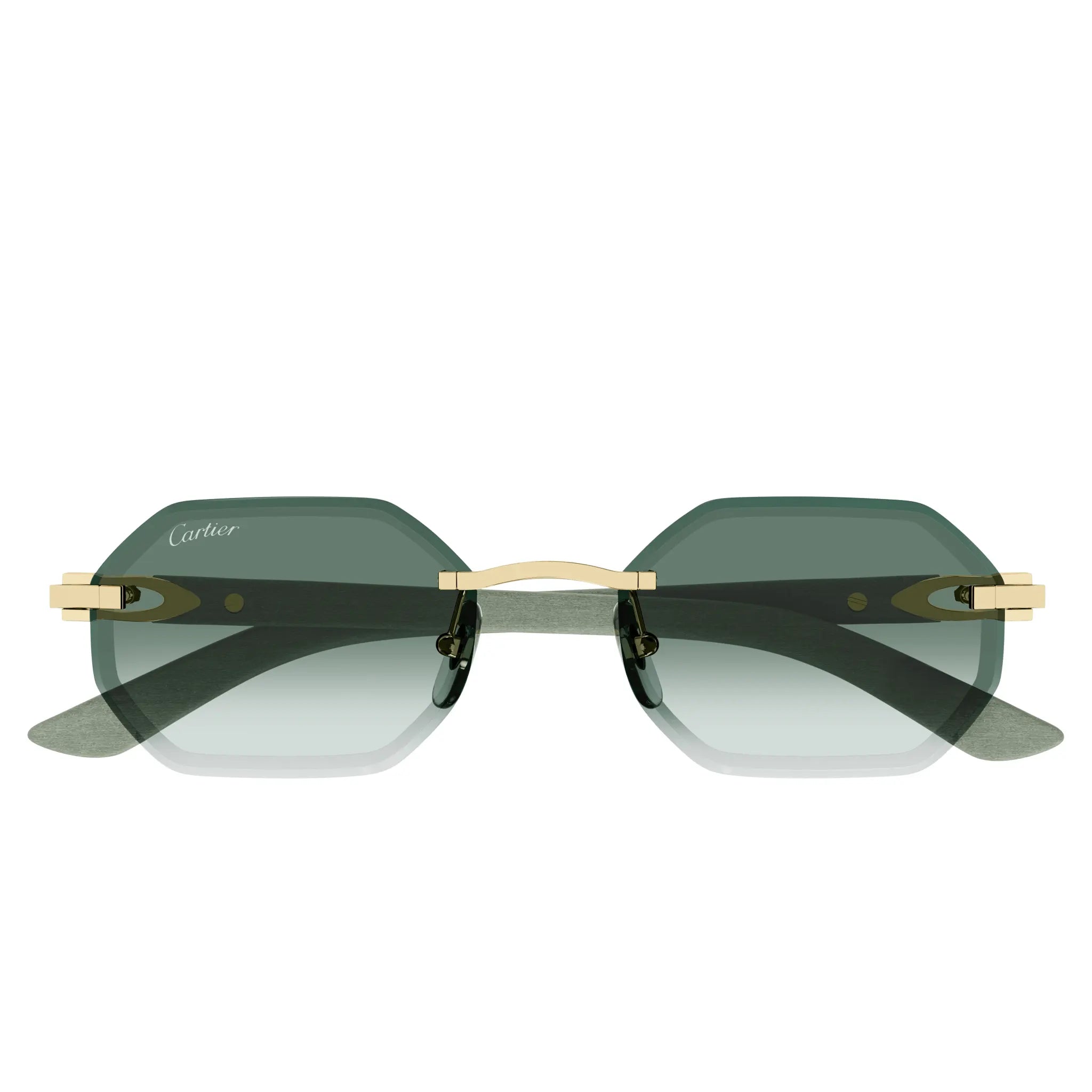 Front View of Cartier Eyewear CT0439S-004 Gold Green Rimless Sunglasses