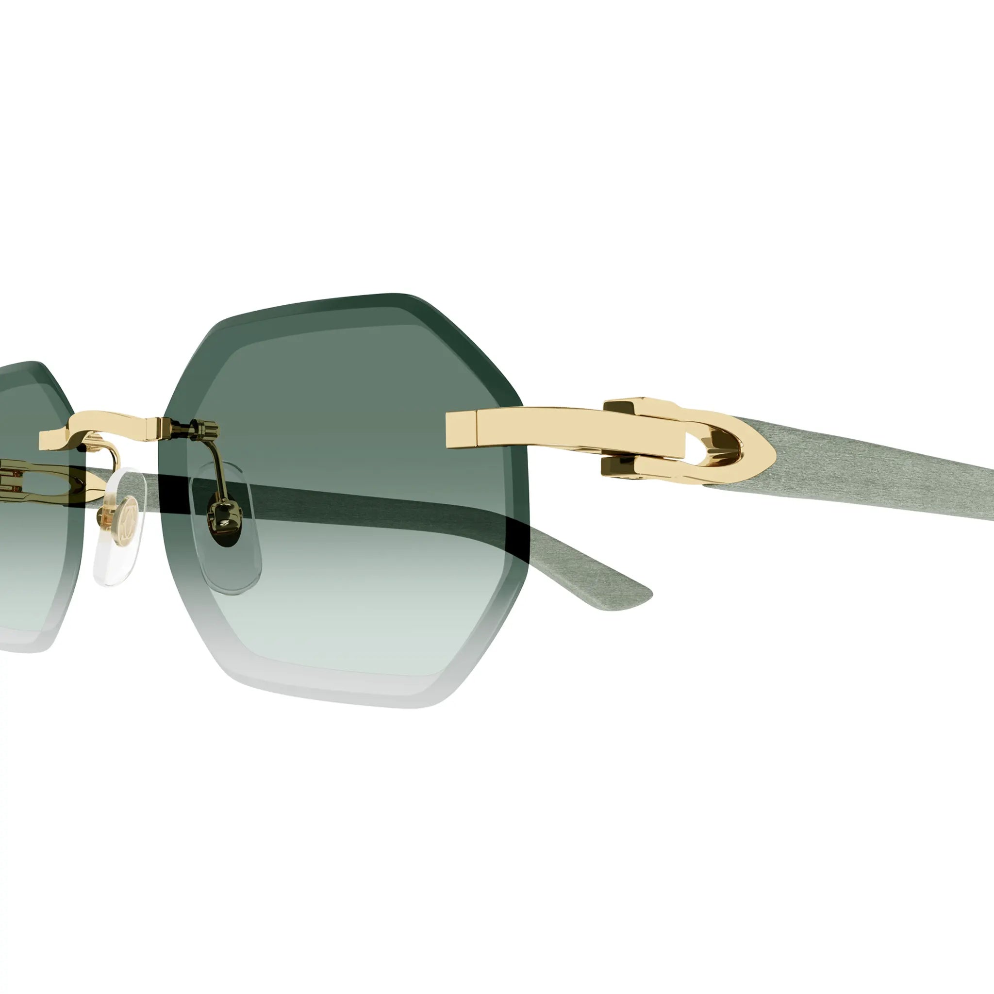 Front Detailed View of Cartier Eyewear CT0439S-004 Gold Green Rimless Sunglasses