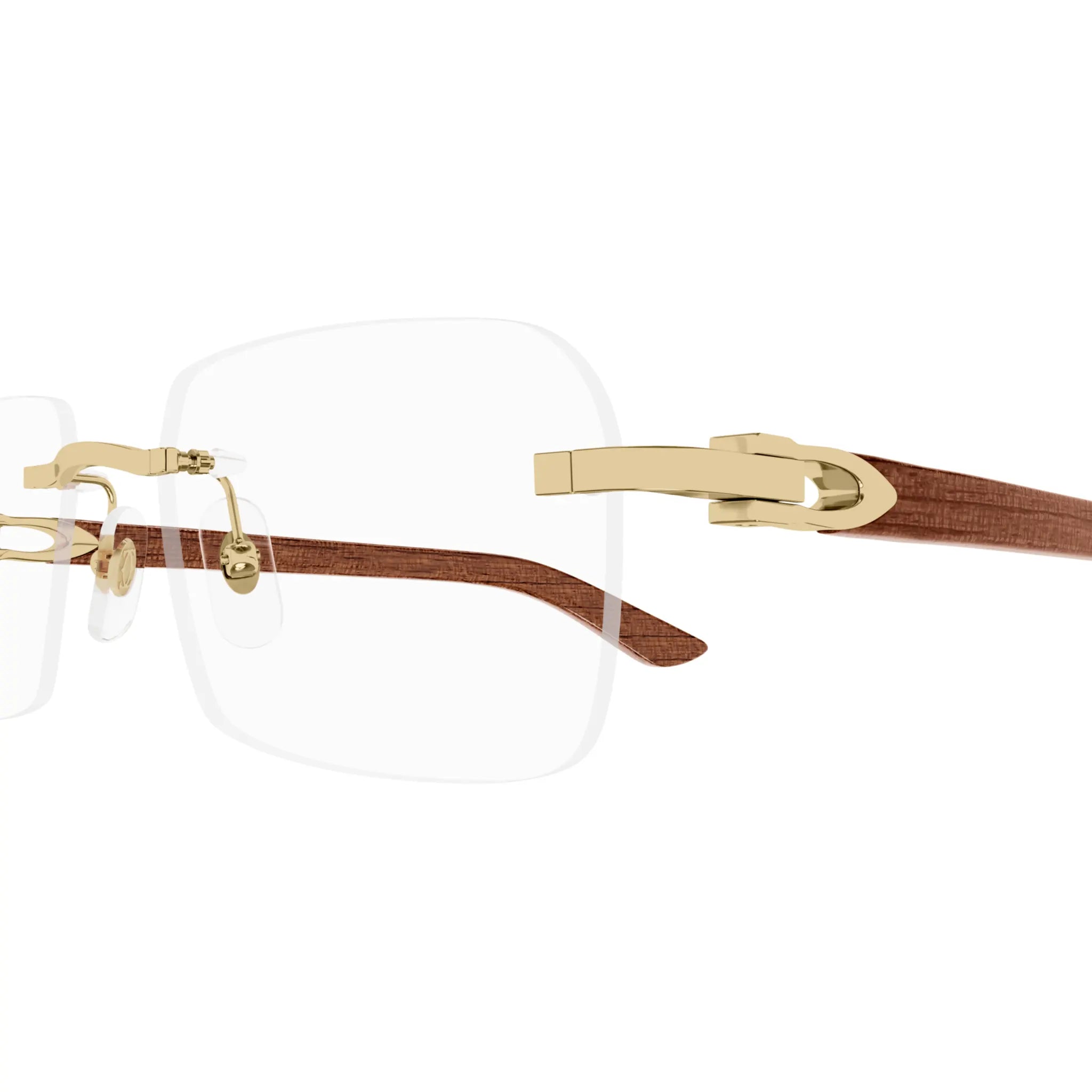 Detailed View of Cartier Eyewear CT0453O-004 Transparent Brown Gold Rimless Sunglasses