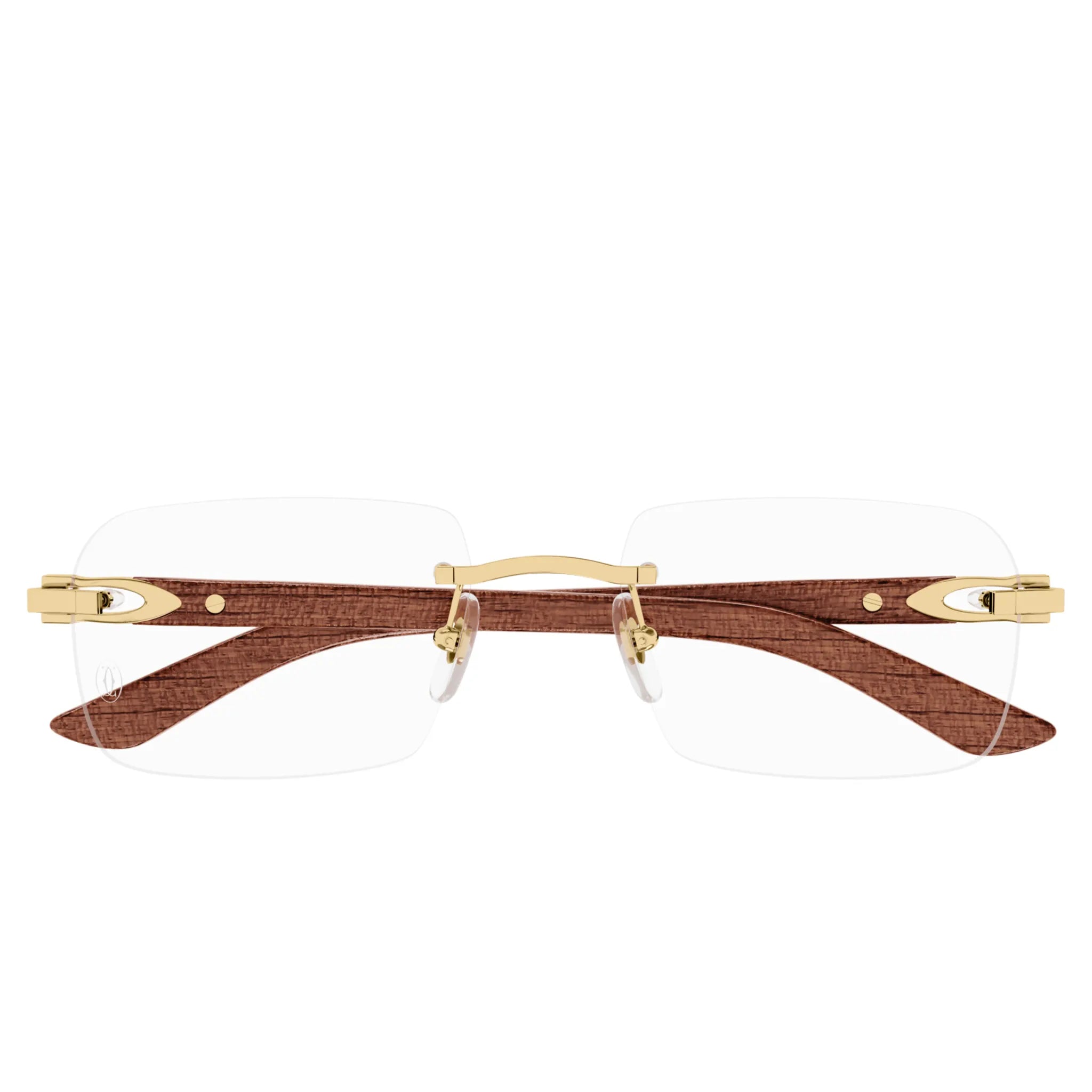 Front View of Cartier Eyewear CT0453O-004 Transparent Brown Gold Rimless Sunglasses
