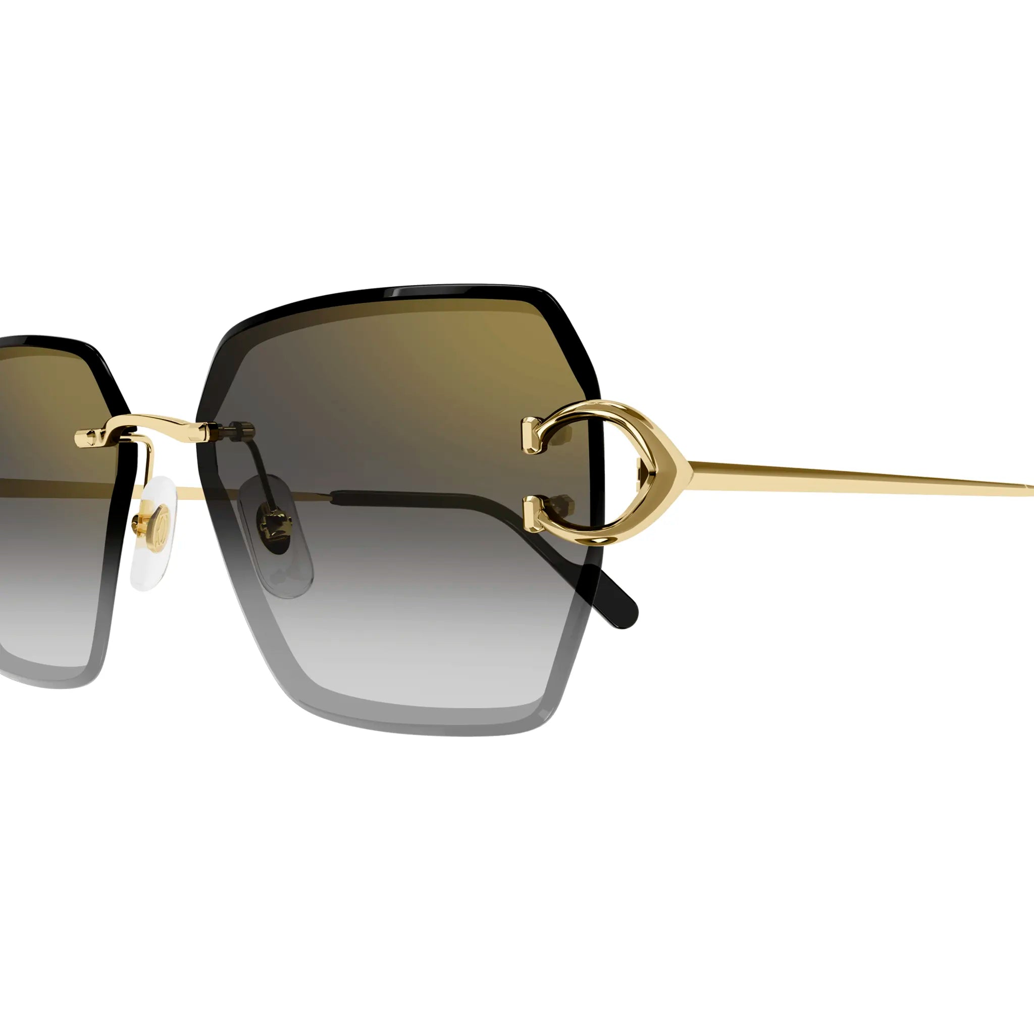 Close Up view of Cartier Eyewear CT0466S-001 Gold Grey Sunglasses