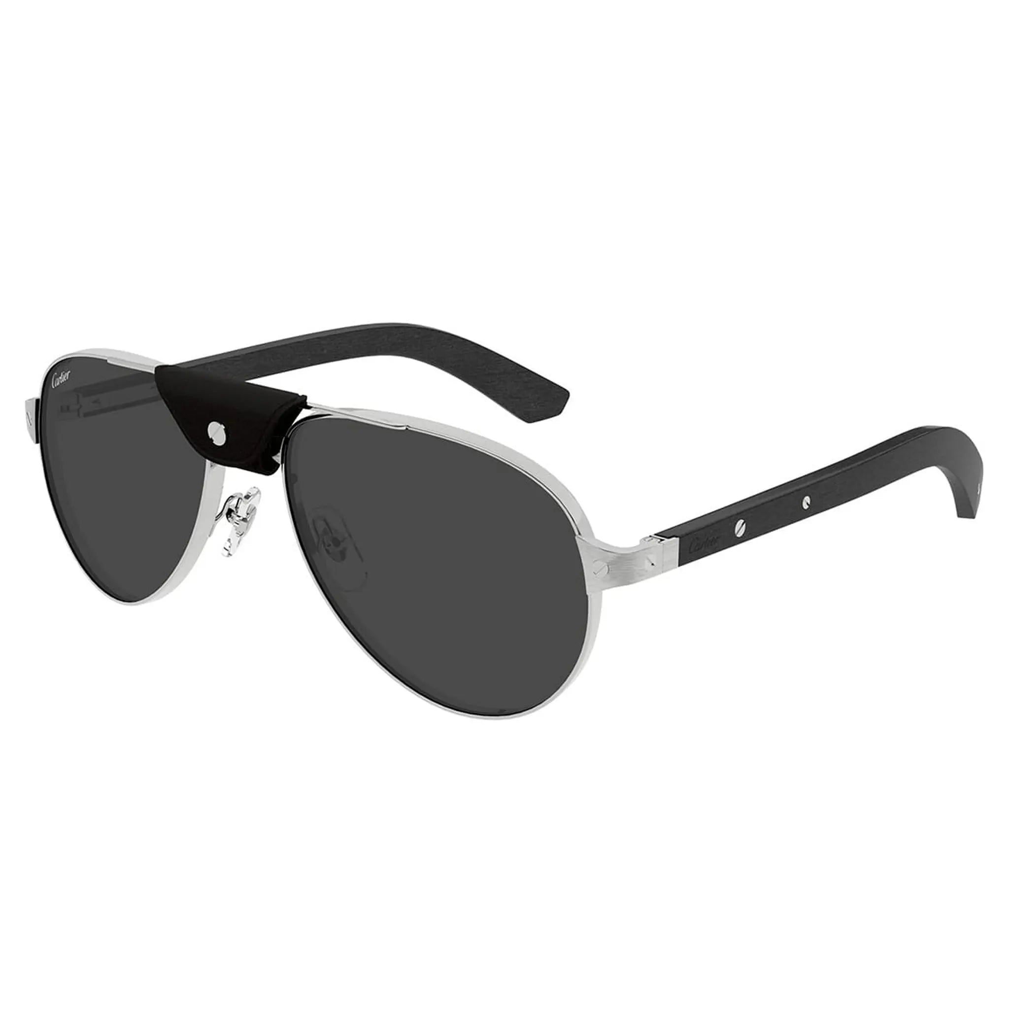 Front Side View of Cartier Eyewear CT0495S-003 Silver Black Rimless Sunglasses