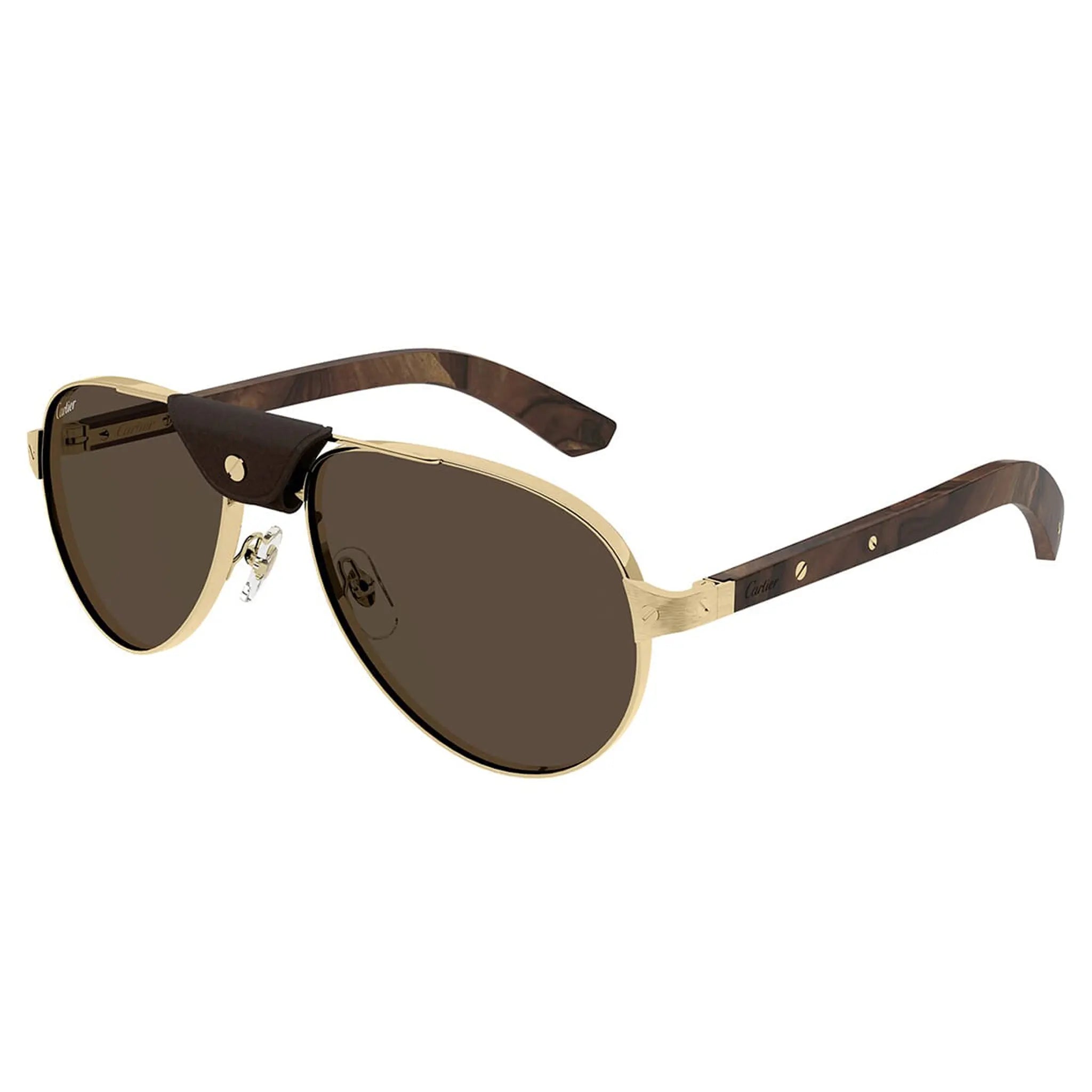 Front Side View of Cartier Eyewear CT0495S-004 Gold Brown Rimless Sunglasses