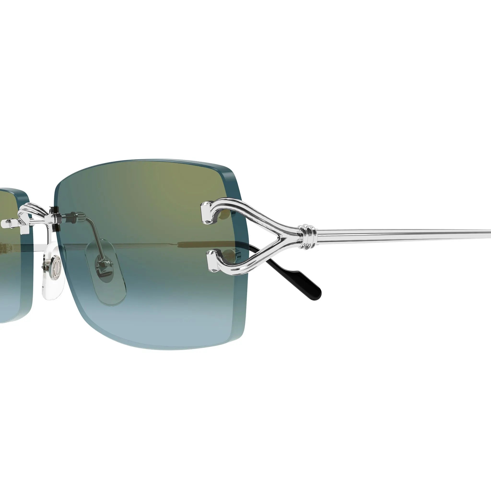 Front Side View of Cartier Eyewear CT0550S-004 Green Turquoise Rimless Sunglasses