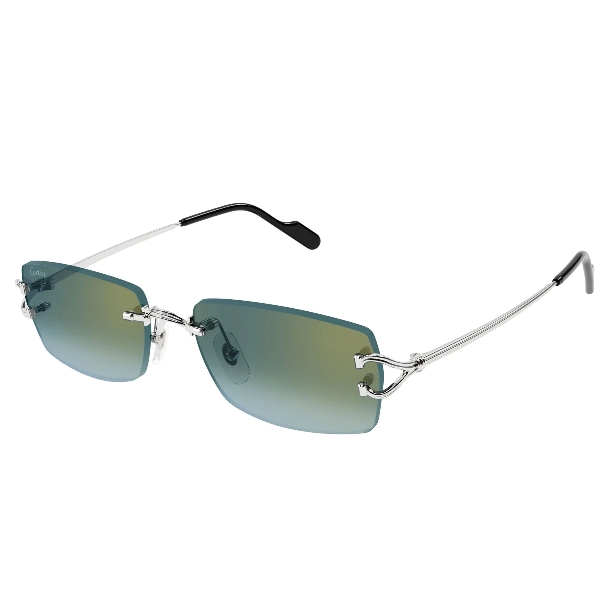Front Side View of Cartier Eyewear CT0550S-004 Green Turquoise Rimless Sunglasses