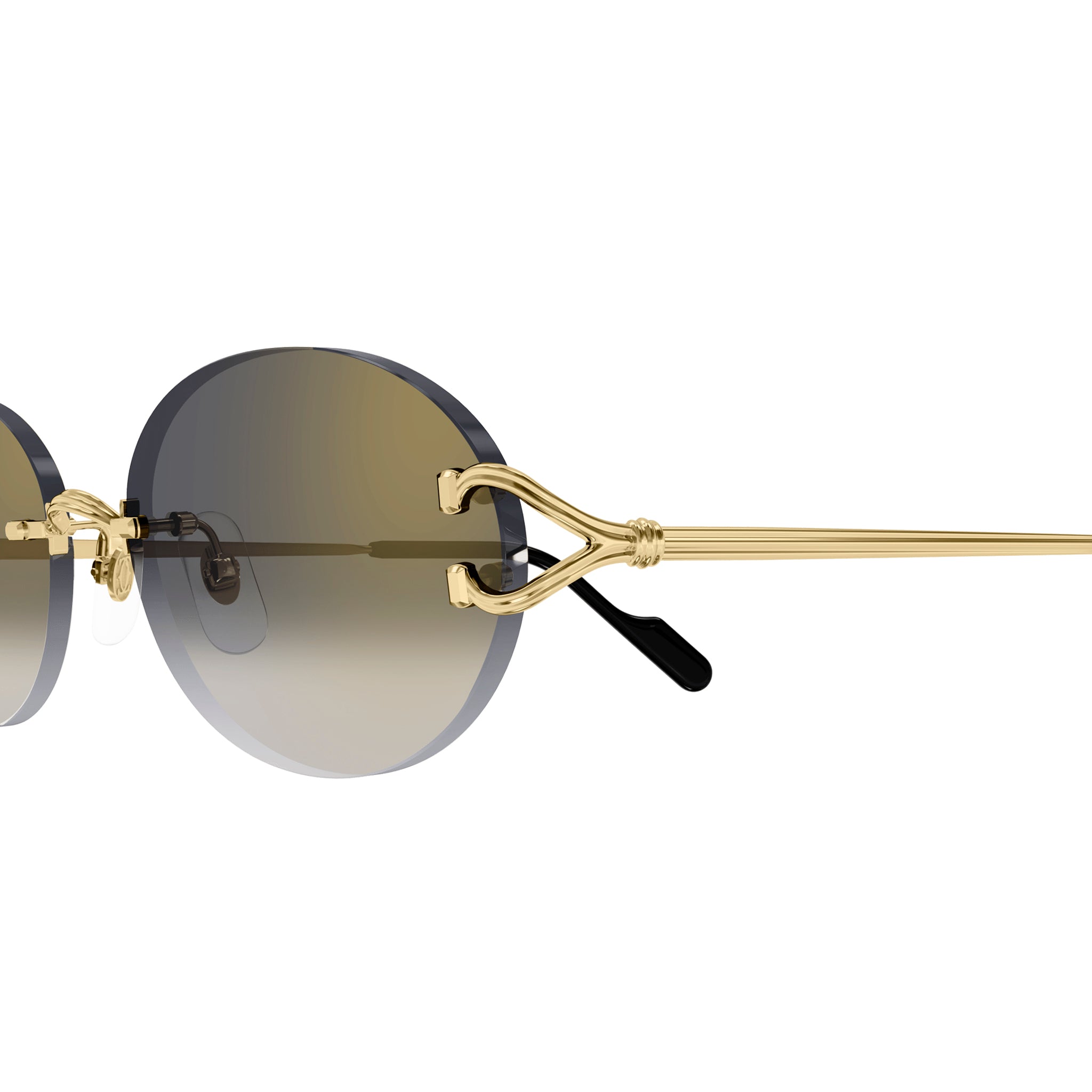 Detailed view of Cartier Eyewear CT0551S-001 Oval C Decor Gold Grey Rimless Sunglasses CT0551S-001