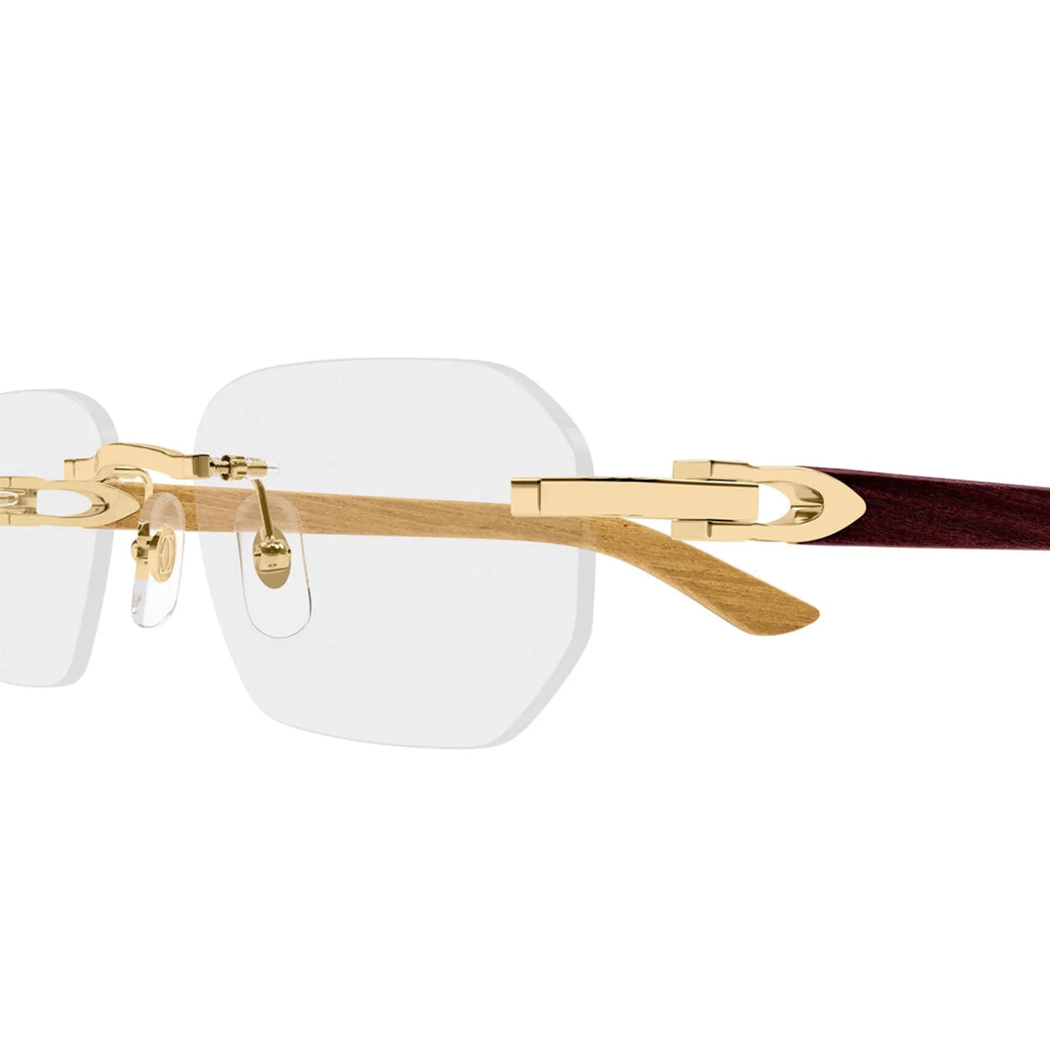 Detailed View of Cartier Eyewear CT0583O-002 Transparent Gold Rimless Sunglasses
