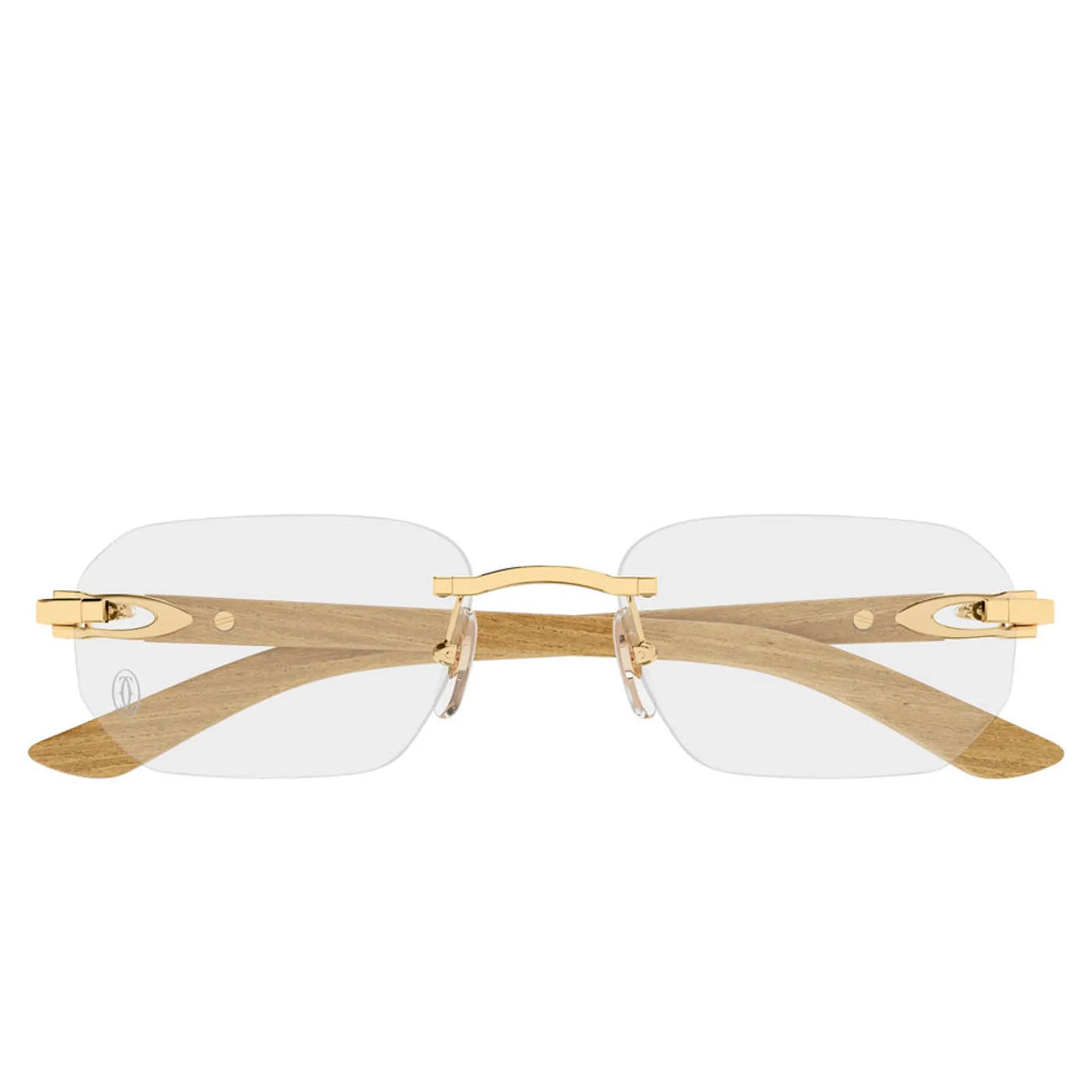 Front View of Cartier Eyewear CT0583O-002 Transparent Gold Rimless Sunglasses