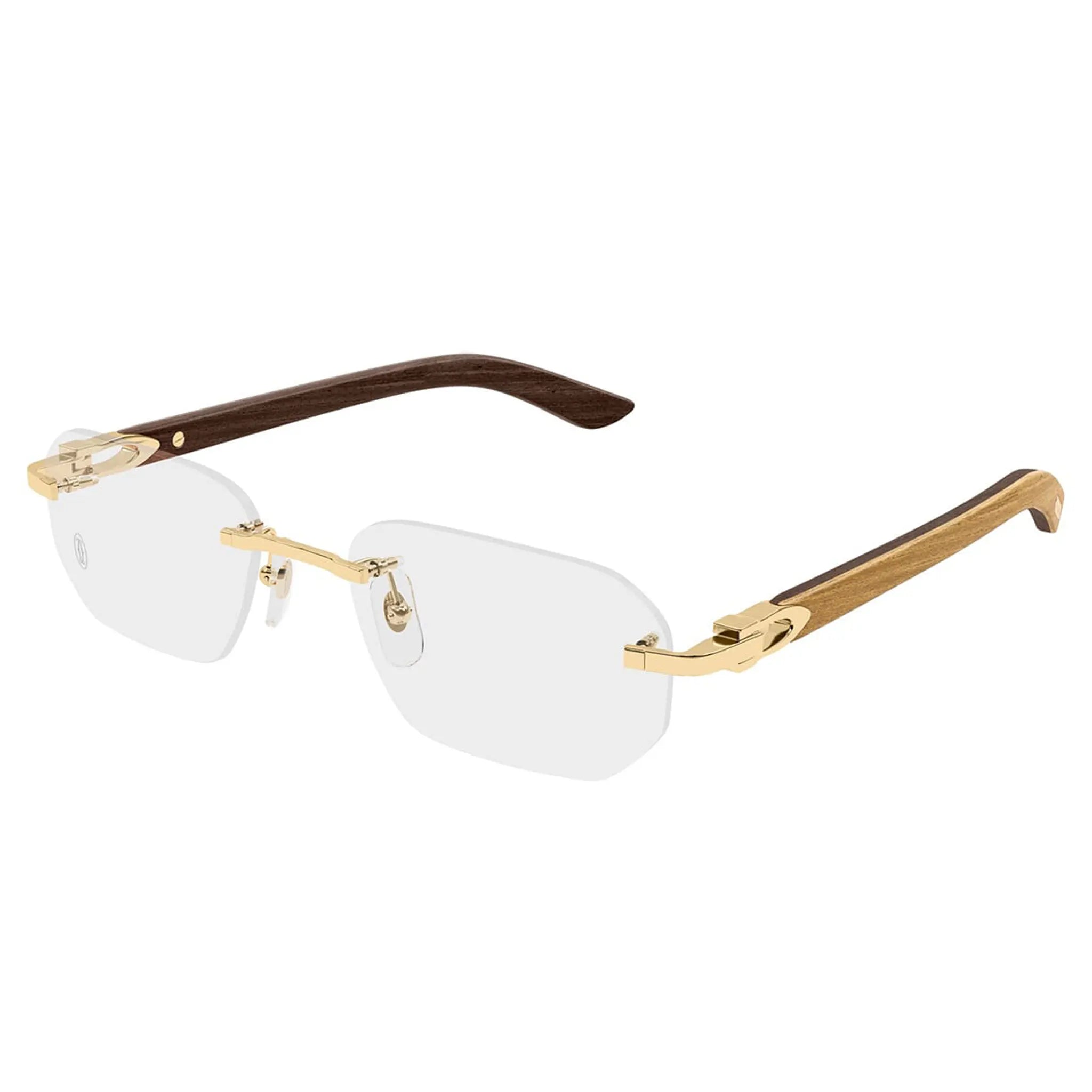 Front View of Cartier Eyewear CT0583O-003 Transparent Gold Rimless Sunglasses