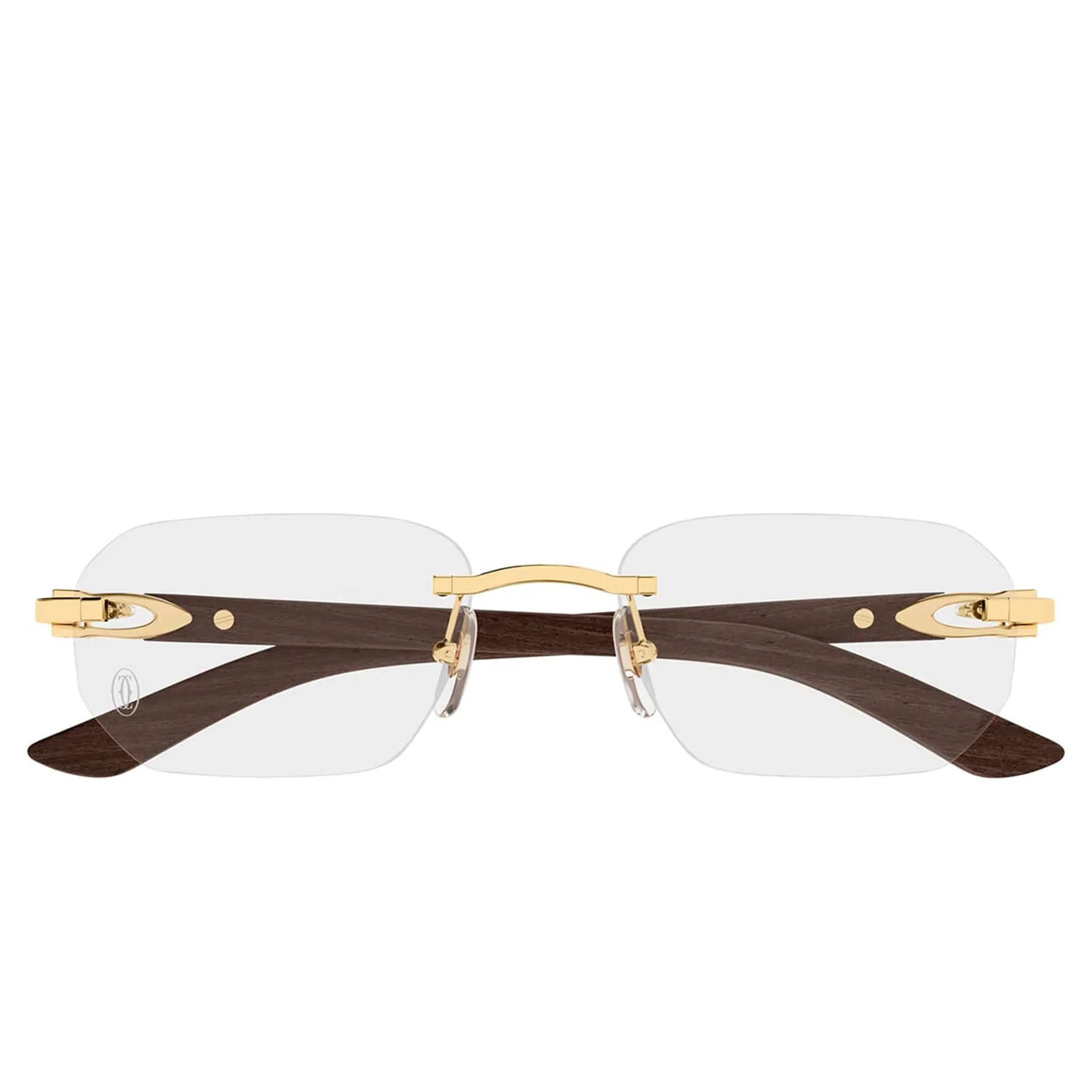 Front View of Cartier Eyewear CT0583O-003 Transparent Gold Rimless Sunglasses