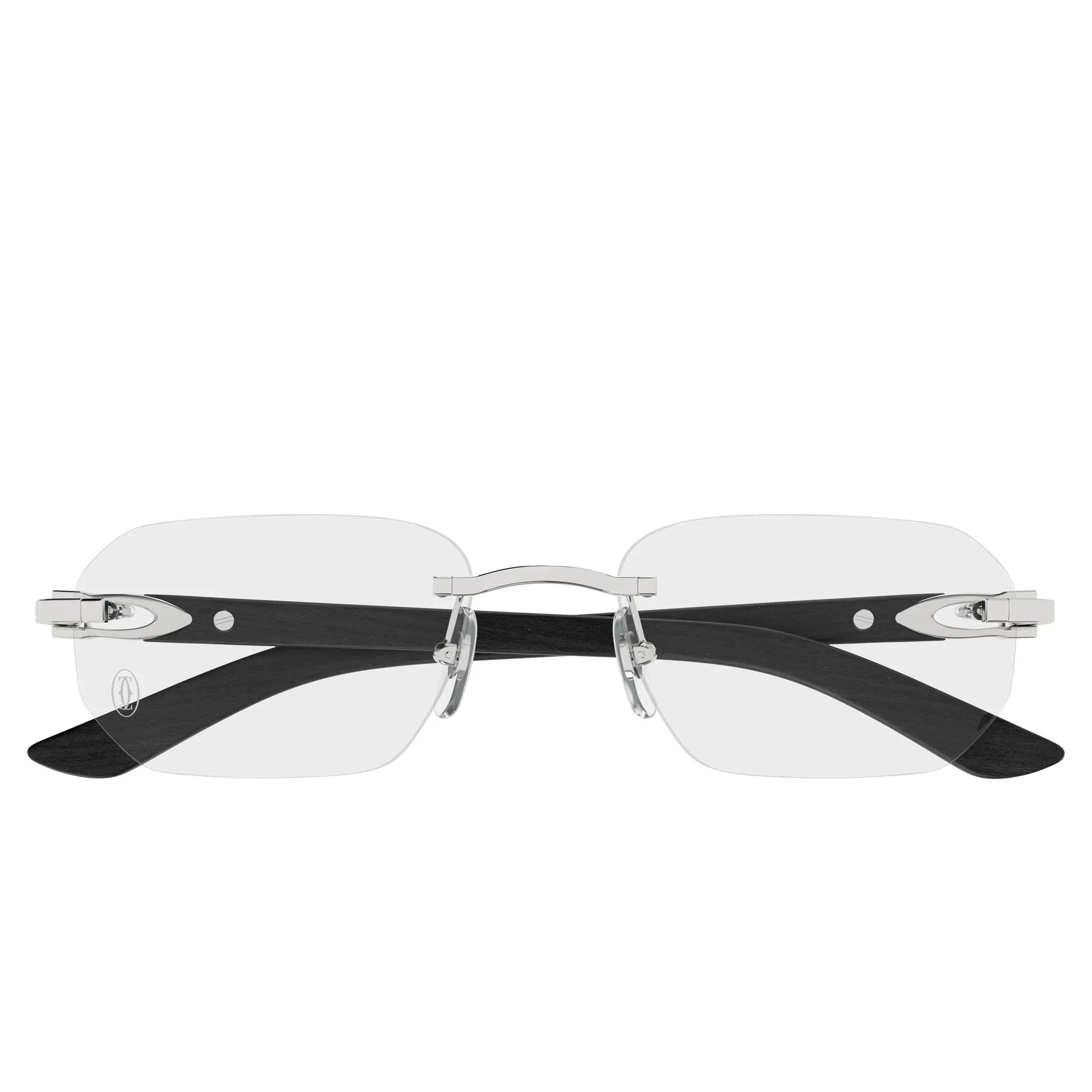 Front View of Cartier Eyewear CT0583O-005 Transparent Silver Green Rimless Sunglasses
