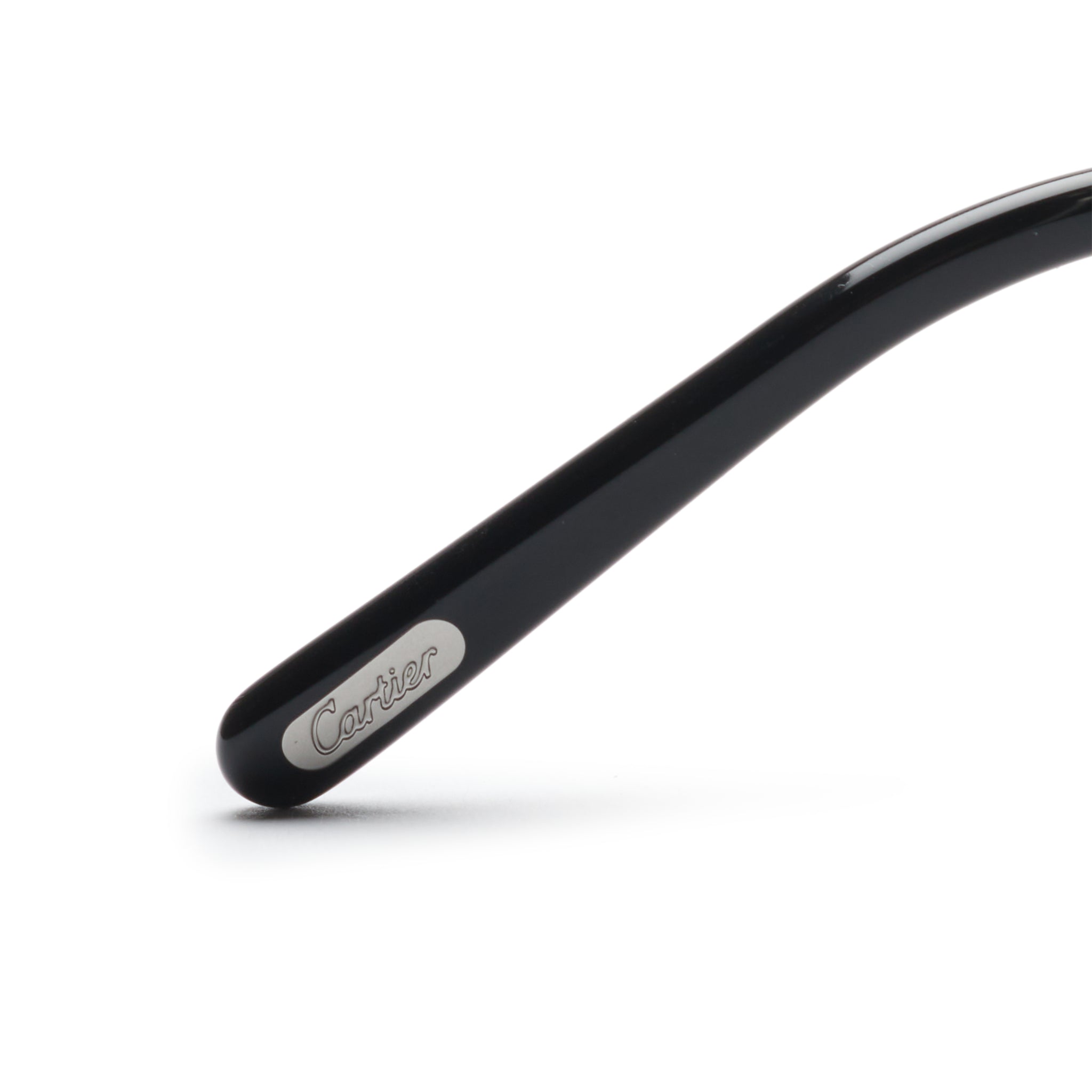 Close up view of Cartier Eyewear Custom CT00920-002 C Decor Silver Blue Rimless Sunglasses