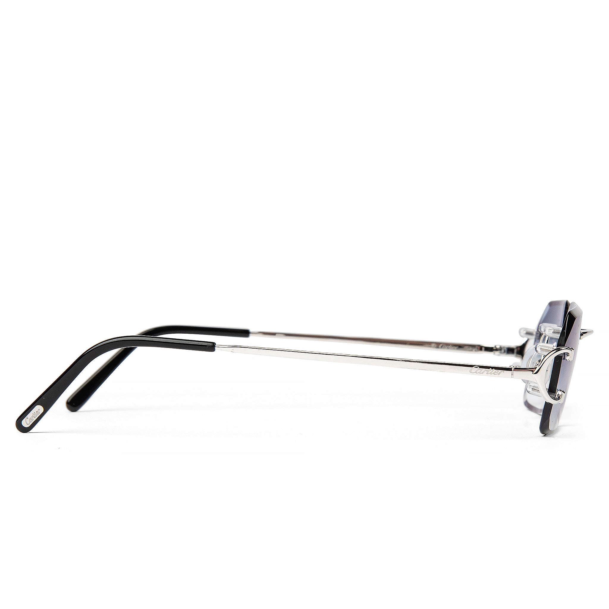 Image of Cartier Eyewear Custom CT0092O-002 C Decor Silver Blue Rimless Sunglasses