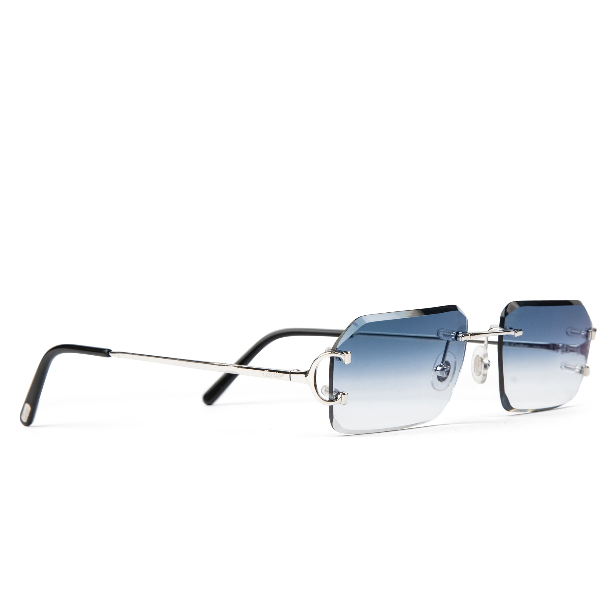 Image of Cartier Eyewear Custom CT0092O-002 C Decor Silver Blue Rimless Sunglasses