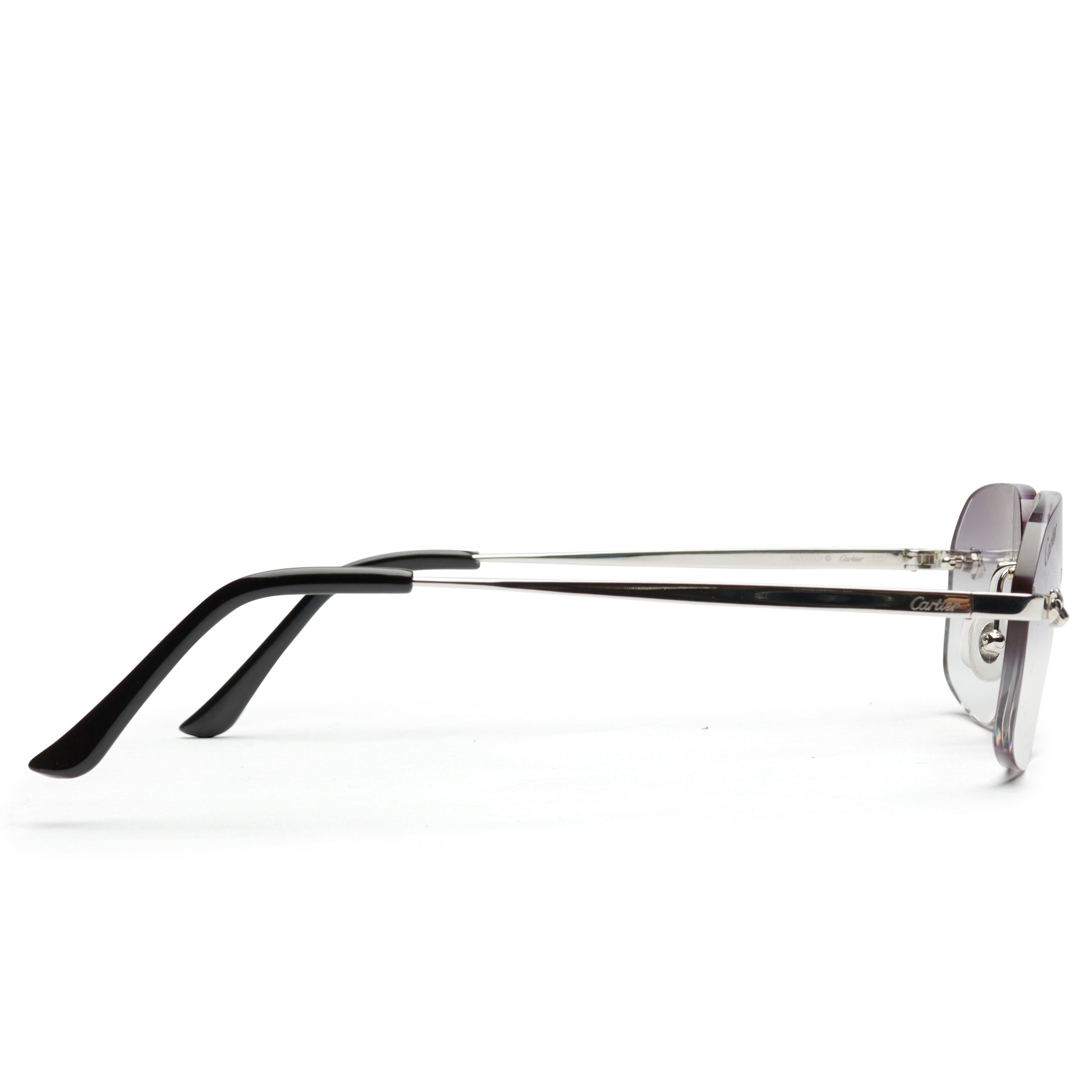 Side view of Cartier Eyewear Custom CT0148O-002 Panthere De Cartier Rimless Sunglasses