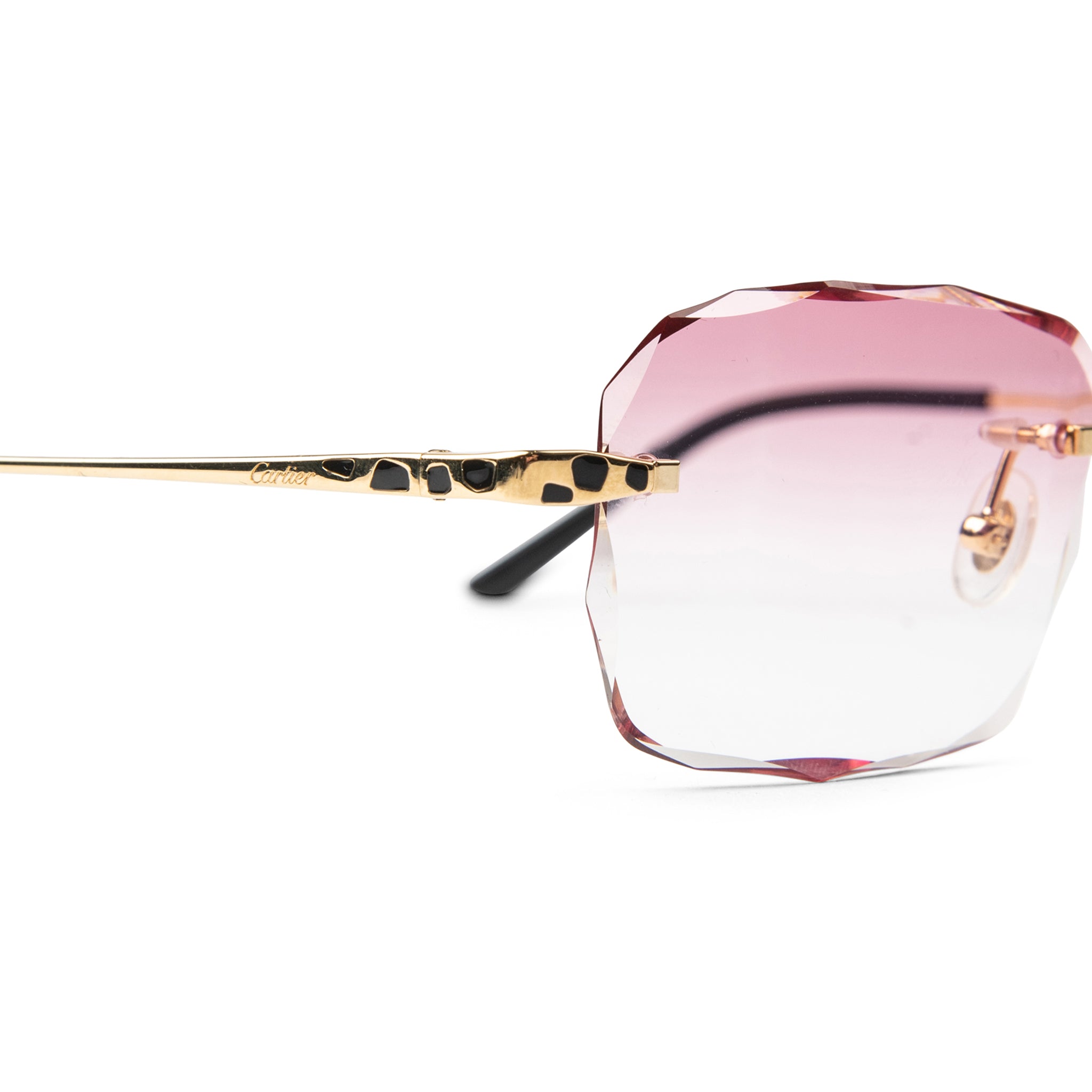 Image of Cartier Eyewear Custom CT0309O-001 Panthère Gold Pink Rimless Sunglasses