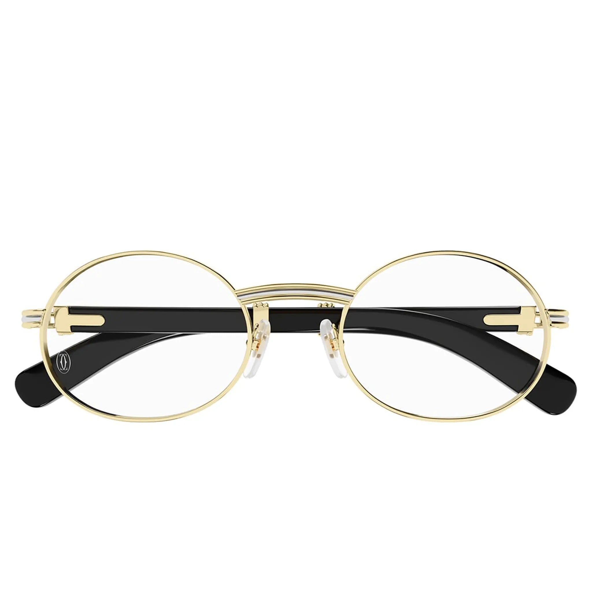 Front View of Cartier Eyewear Decor C De CT0464O-002 Buffalo Horn Gold White Sunglasses