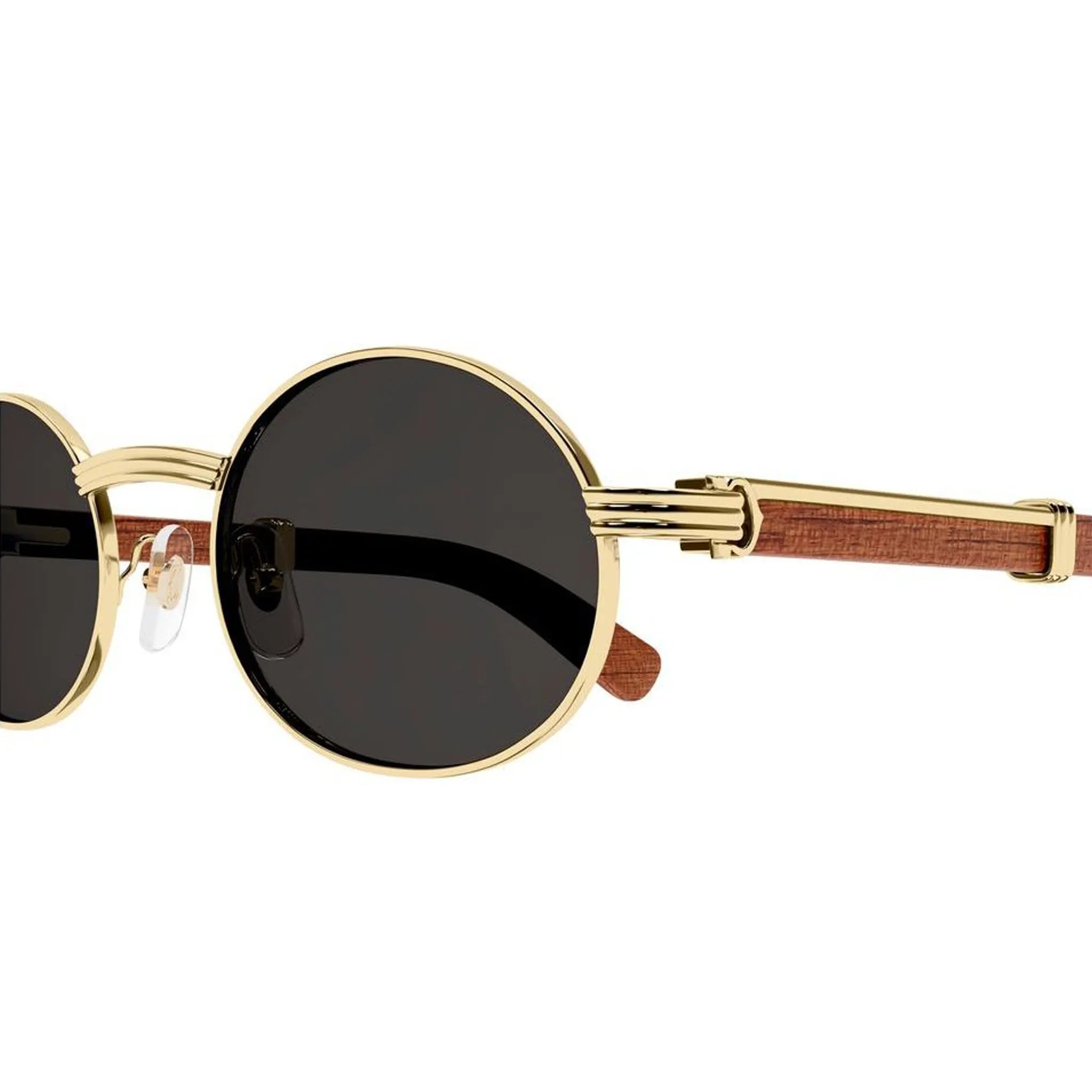 Detailed Front View of Cartier Eyewear Decor C De CT0464S-002 Buffalo Horn Gold Brown Sunglasses
