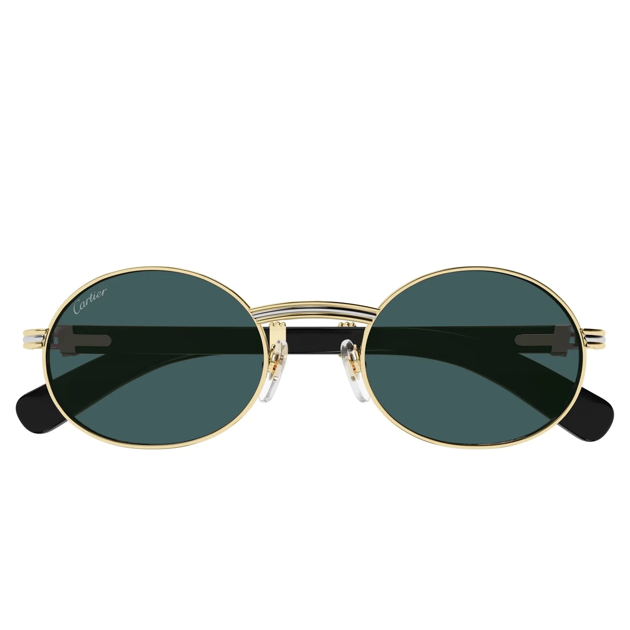 Front View of Cartier Eyewear Decor C De CT0464S-007 Buffalo Horn Gold White Sunglasses