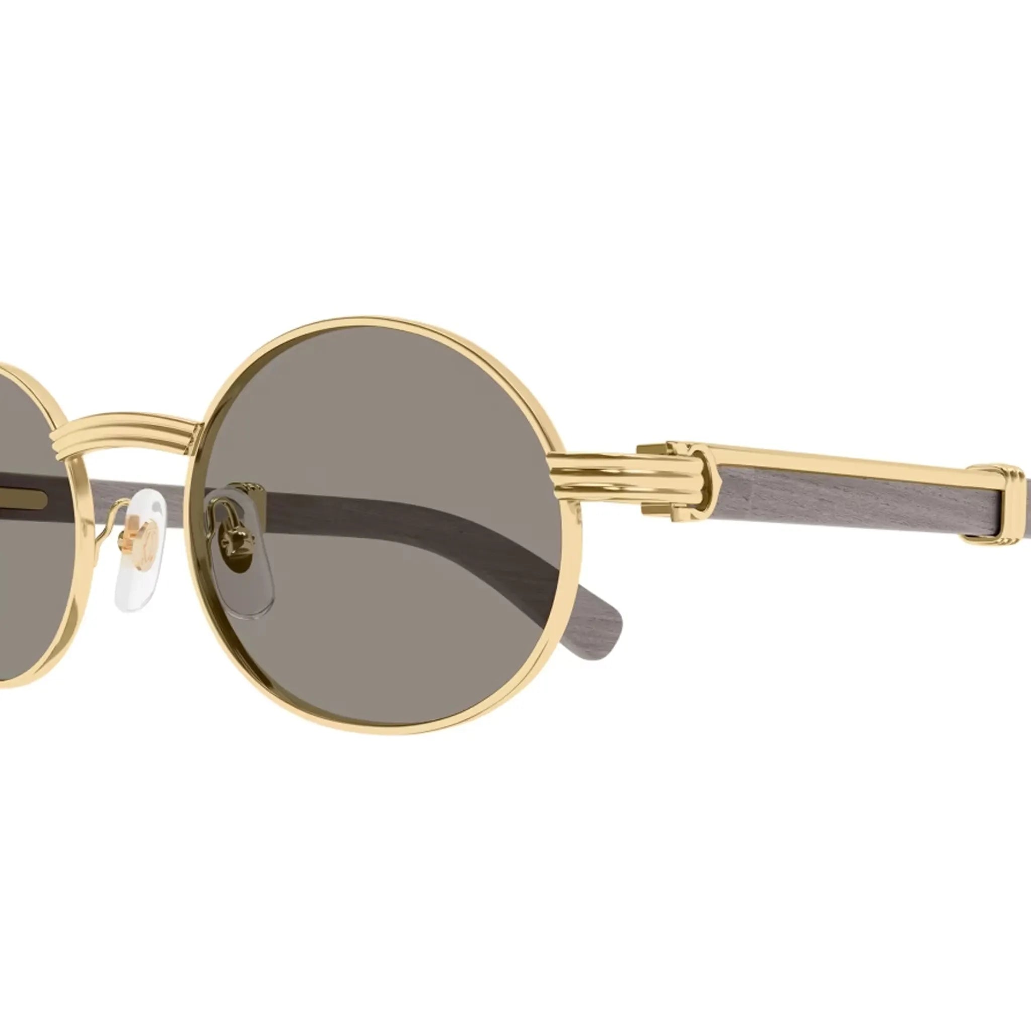 Detailed View of Cartier Eyewear Decor C De CT0464S-021 Buffalo Horn Gold Grey Sunglasses