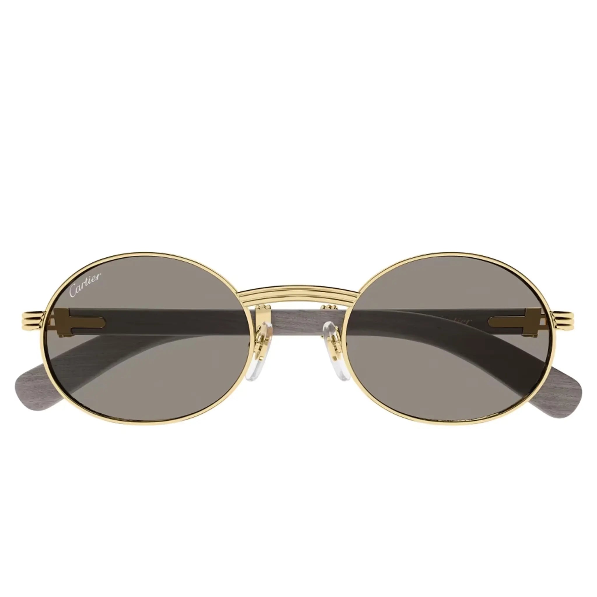 Front View of Cartier Eyewear Decor C De CT0464S-021 Buffalo Horn Gold Grey Sunglasses
