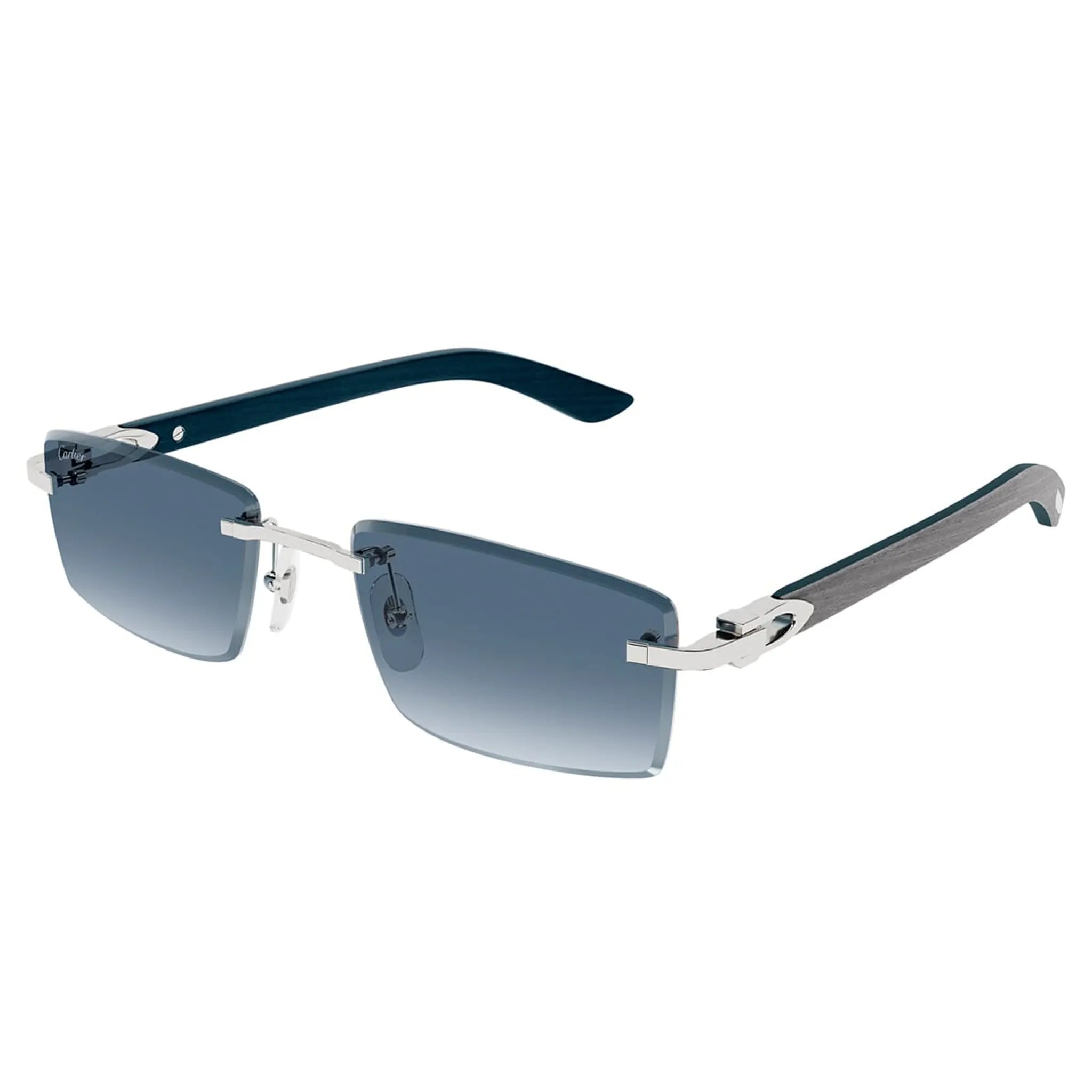 Front View of Cartier Eyewear Decor C De CT0582S-004 Blue Silver Rimless Sunglasses