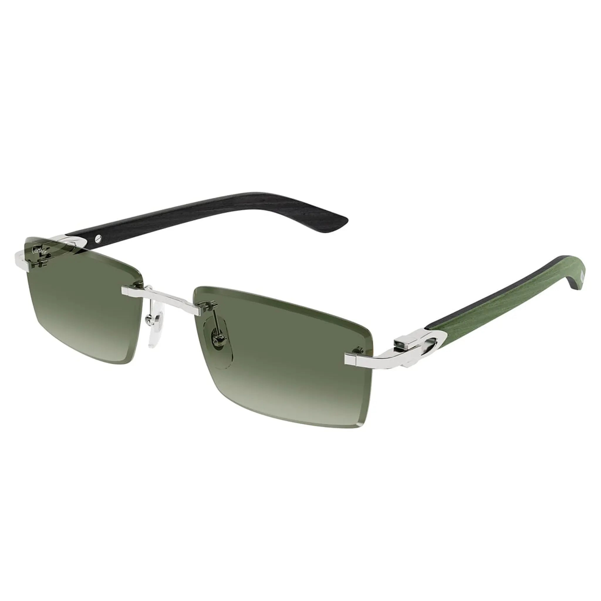 Front Side View of Cartier Eyewear Decor C De CT0582S-005 Green Rimless Sunglasses