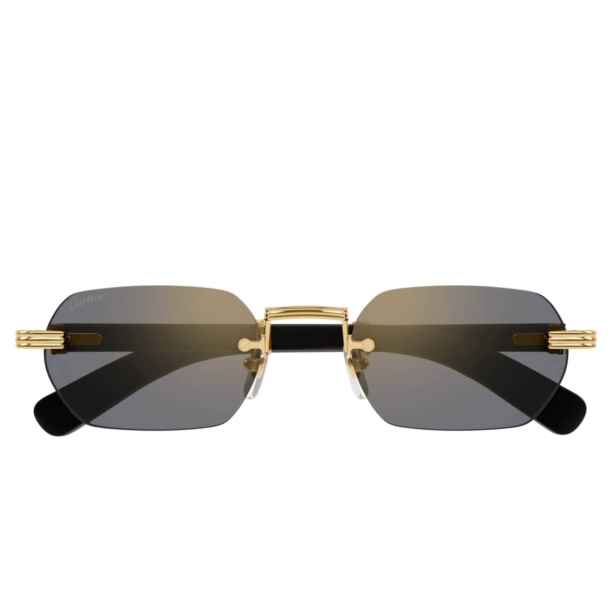 Front View of Cartier Eyewear Premiere CT0362S-003 Gold White Wood Rimless Sunglasses