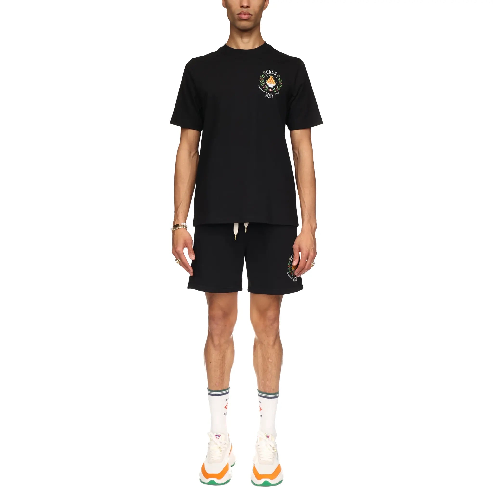 Front View of Casablanca Casa Way Black Shorts MPS24-JTR-003-04