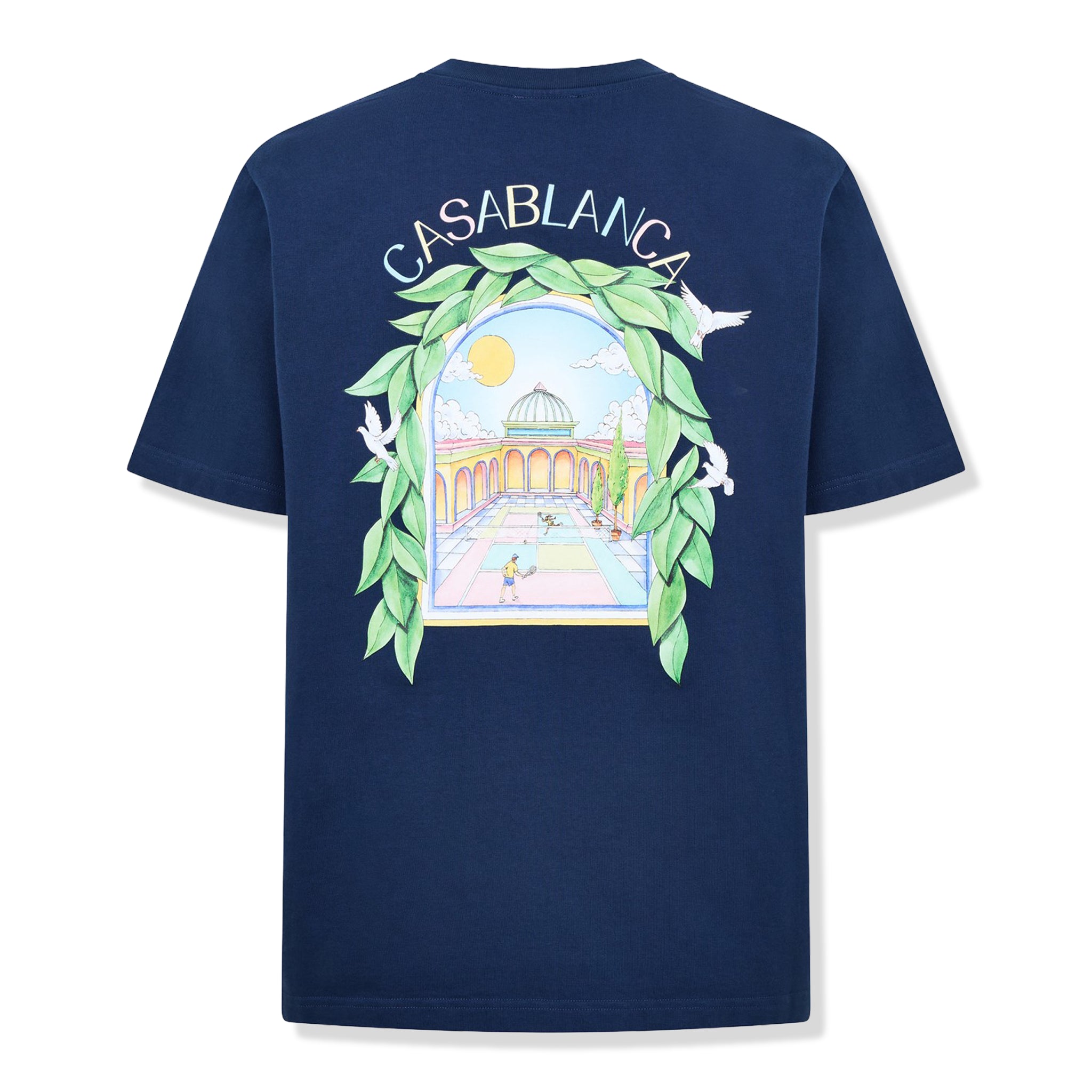 Back view of Casablanca L'Arche Tennis Club Graphic Navy T Shirt