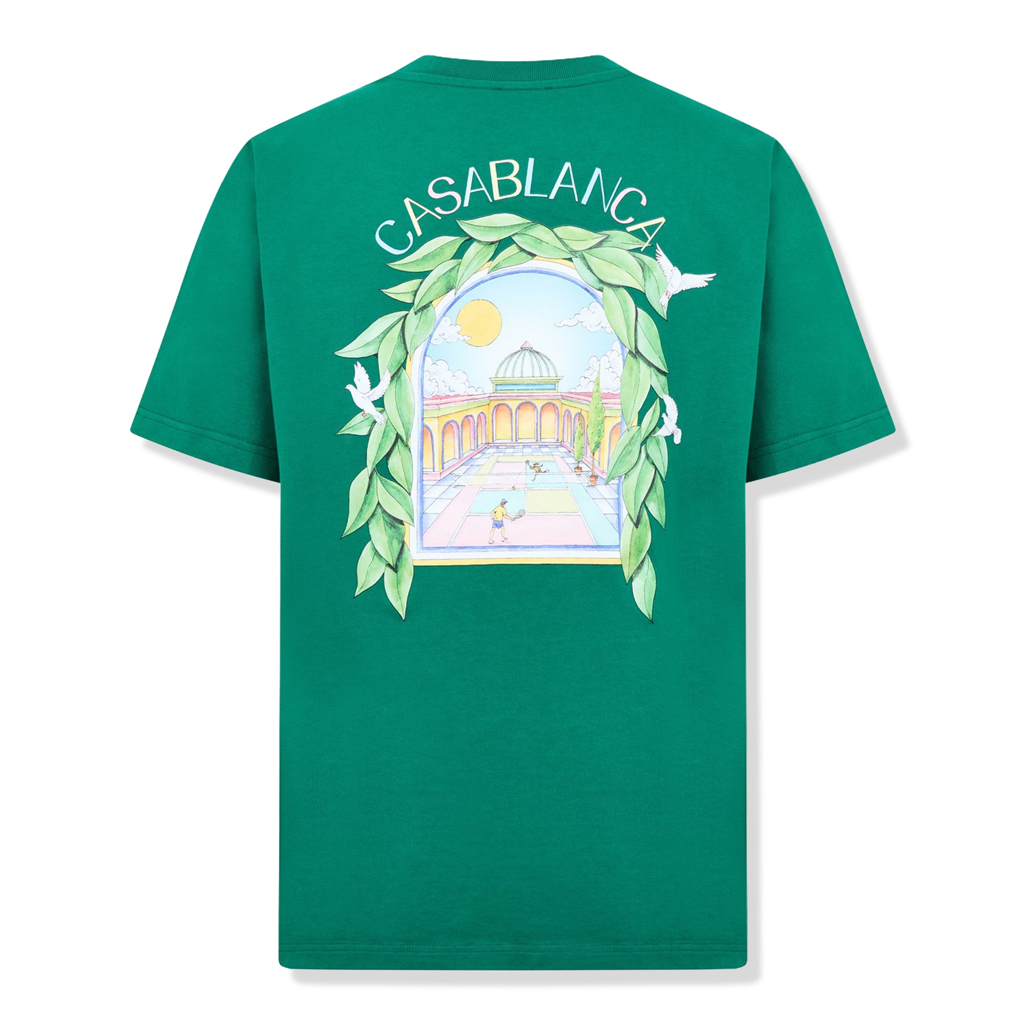 Back view of Casablanca L'Arche Tennis Club Graphic Racing Green T Shirt MPF25-JTS-001-17