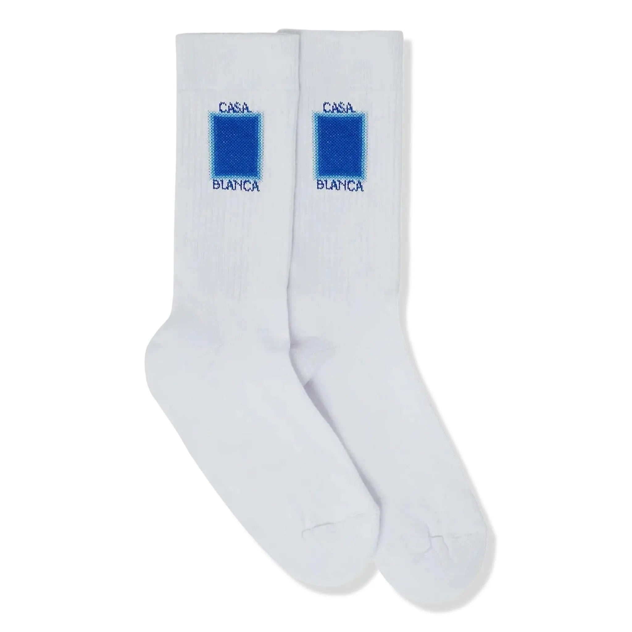 Front View of Casablanca Logo Print Ribbed Sport White Socks