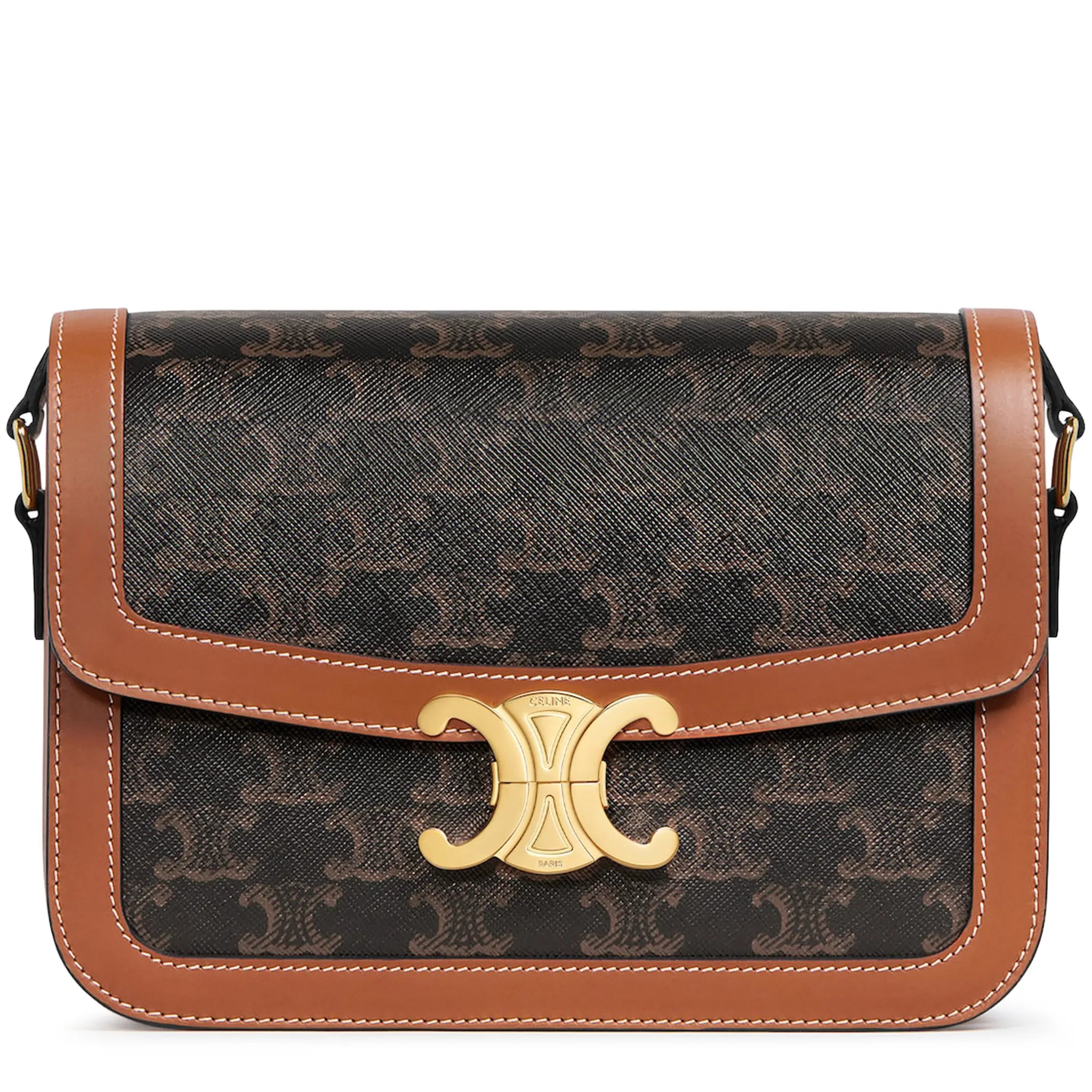 Front View of Celine Classique Triomphe Canvas and Calfskin Tan Shoulder Bag 191242BZ4_04LU